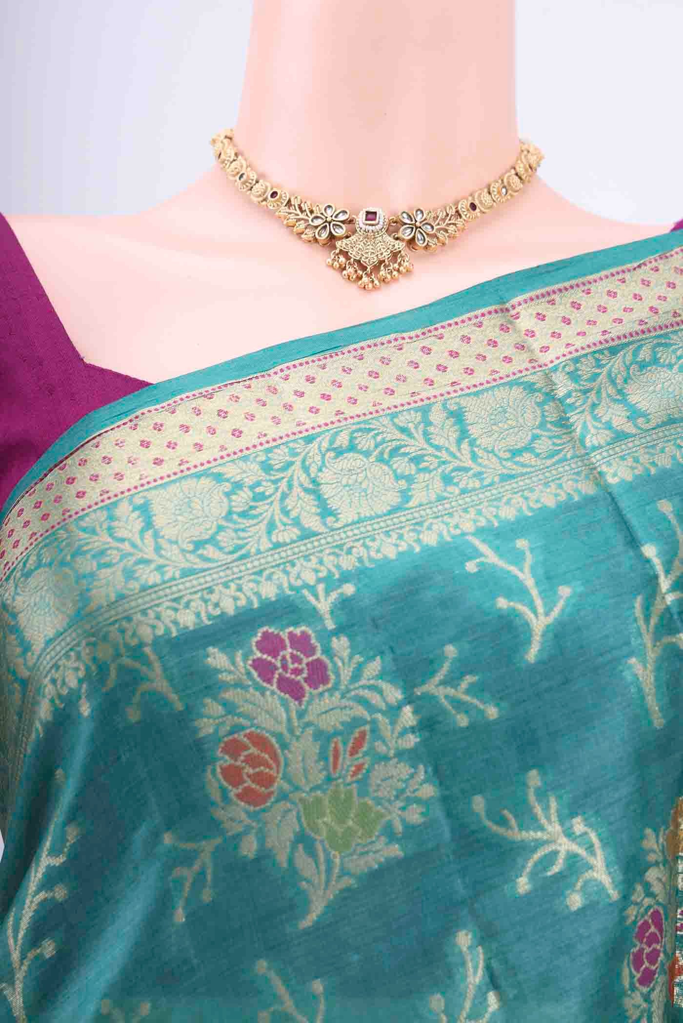 Sage Green Banarasi Raw Silk Saree - Image 2
