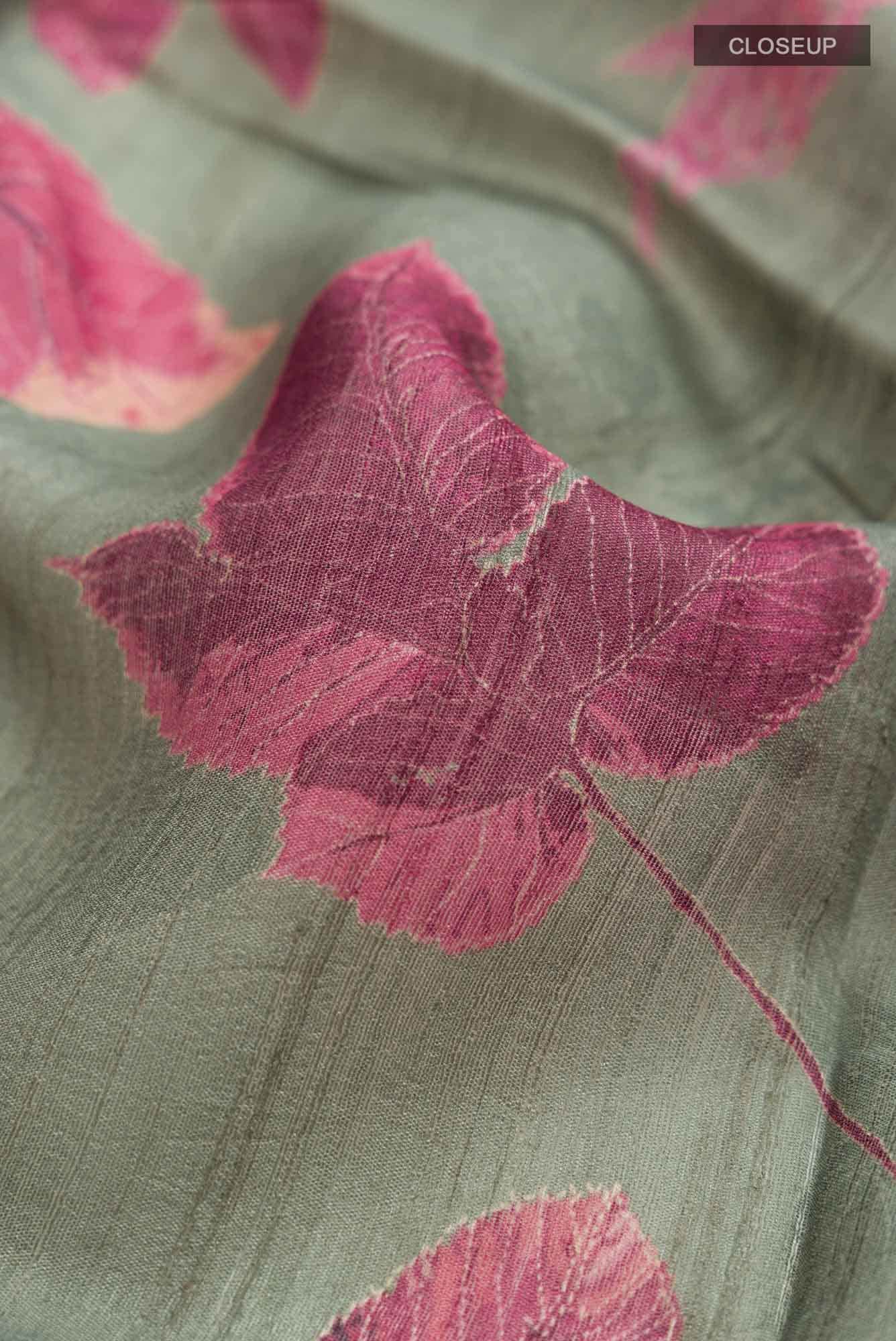 Sage Green Bhagalpuri Tussar Silk Saree - Image 2