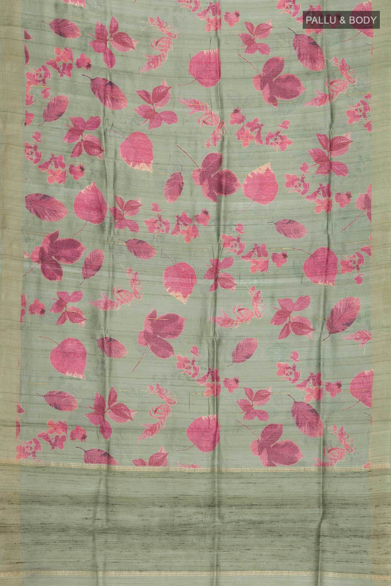 Sage Green Bhagalpuri Tussar Silk Saree - Image 3
