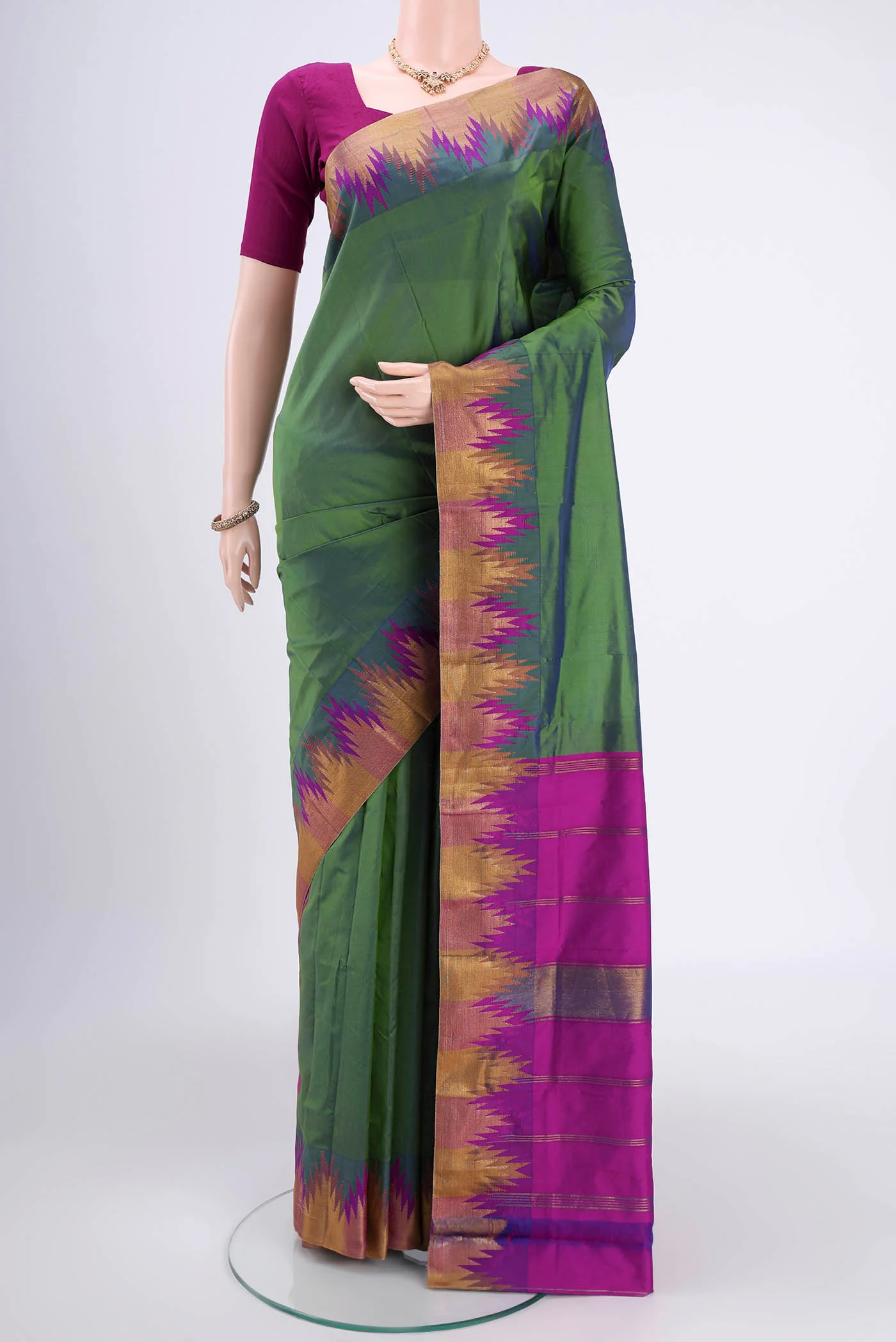 Green with Blue Color Blended Bangalore Silk Saree