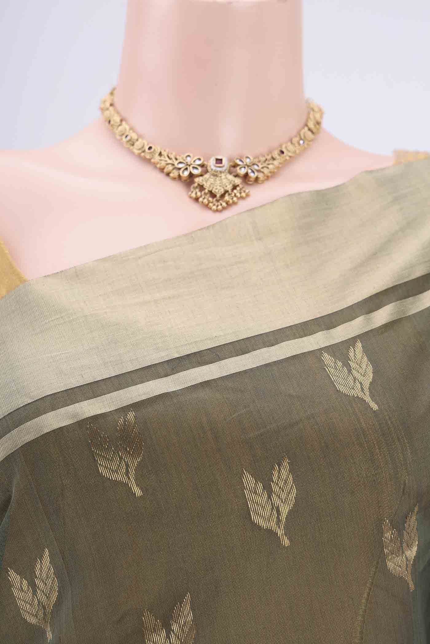 Sage Green Chanderi Silk Cotton Saree - Image 2