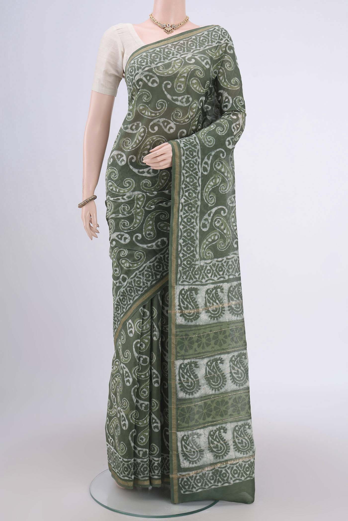 Sage Green Chanderi Silk Cotton Saree