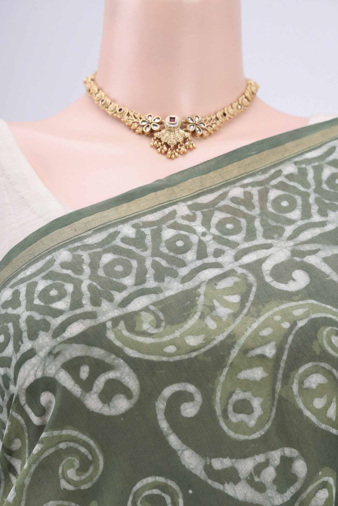 Sage Green Chanderi Silk Cotton Saree - Image 2
