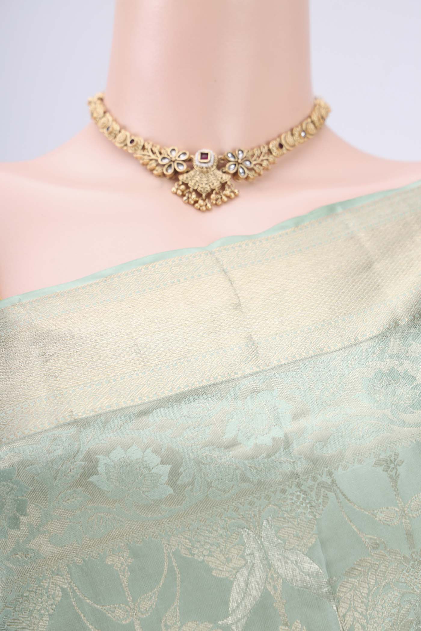 Sage Green Soft Silk Saree - Image 2
