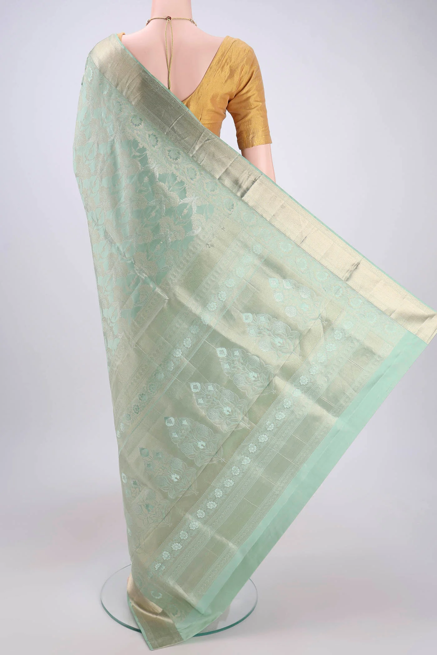 Sage Green Soft Silk Saree - Image 3