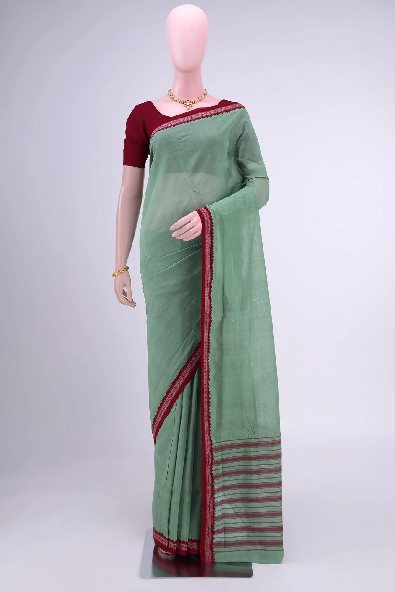 Sage Green Khadi Cotton Saree