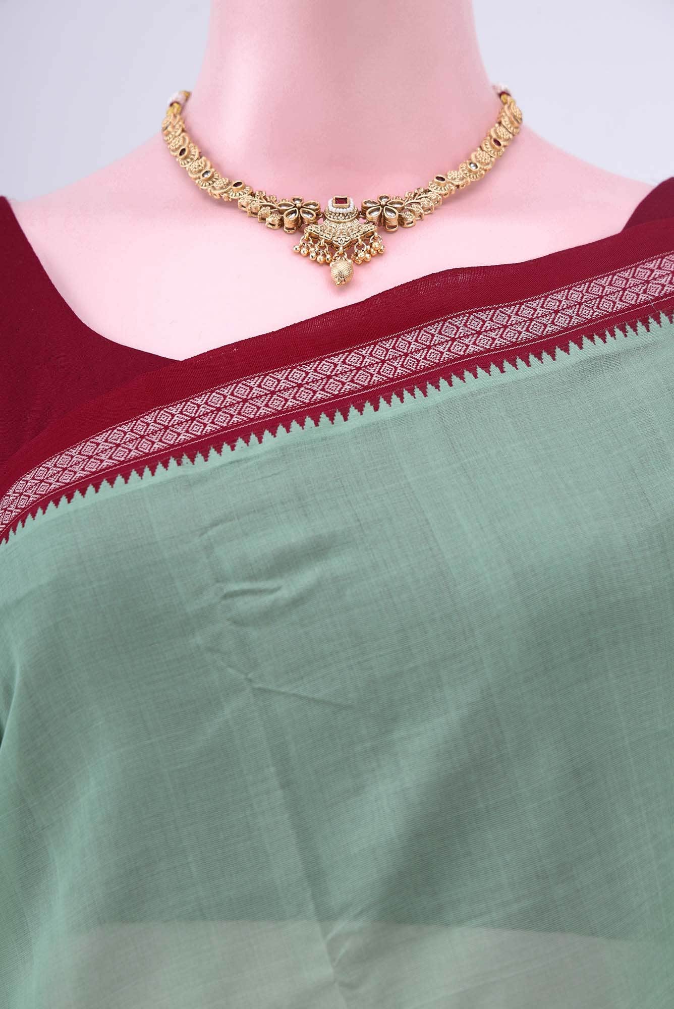 Sage Green Khadi Cotton Saree - Image 3