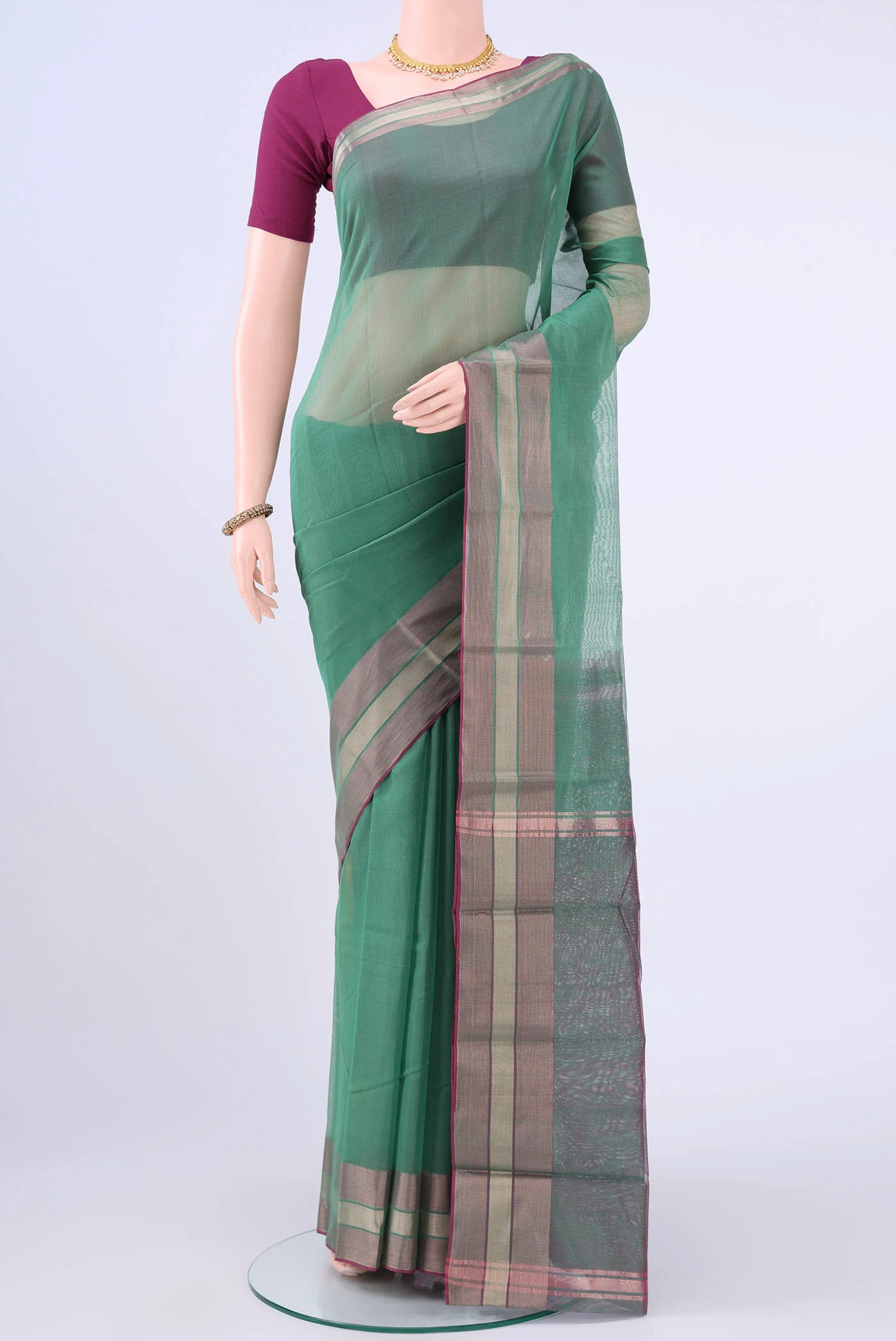 Sage Green Kora Cotton Saree