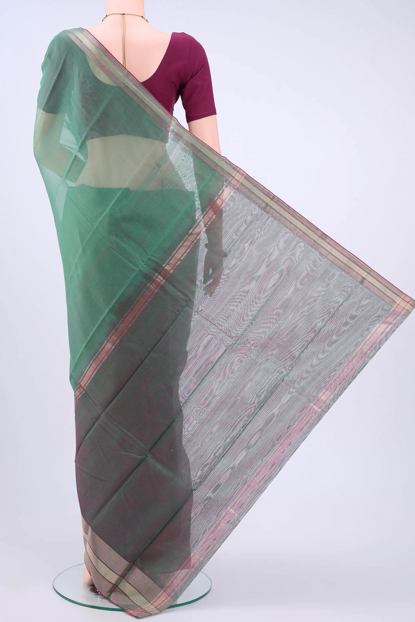 Sage Green Kora Cotton Saree - Image 3