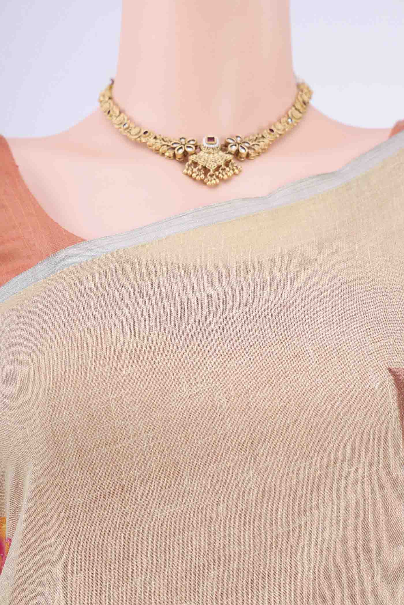 Sage Green Linen Saree - Image 2