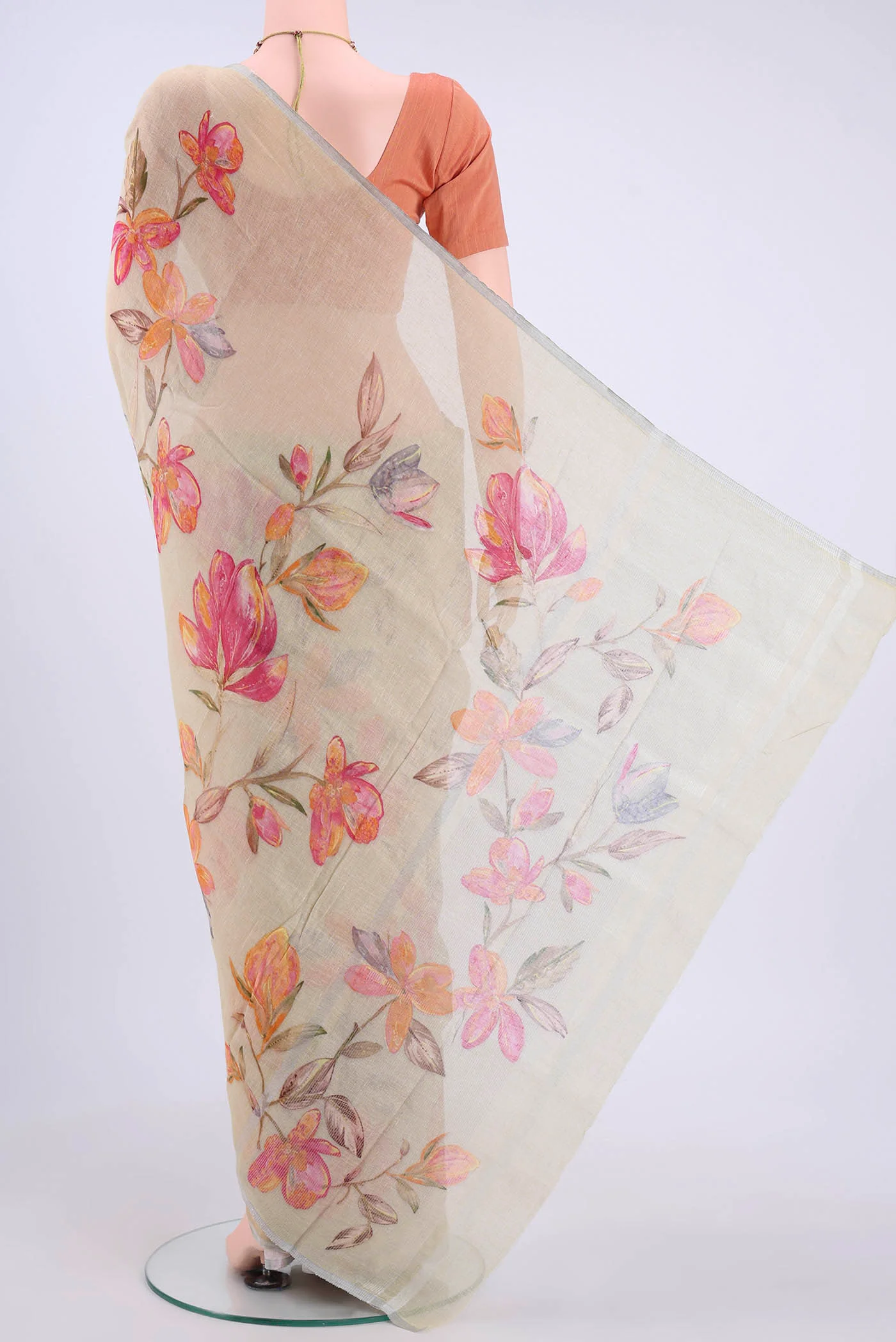 Sage Green Linen Saree - Image 3