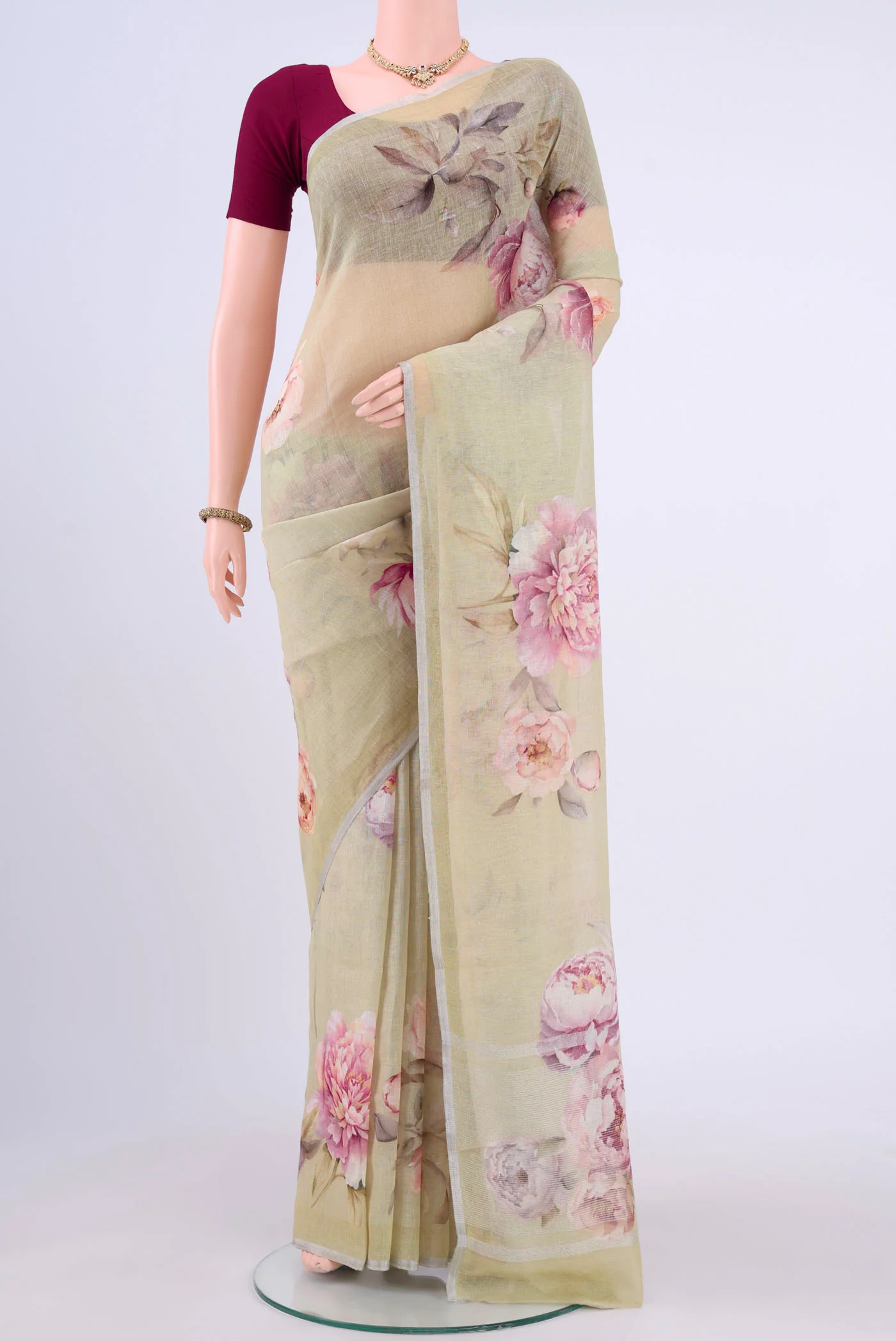 Sage Green Linen Saree