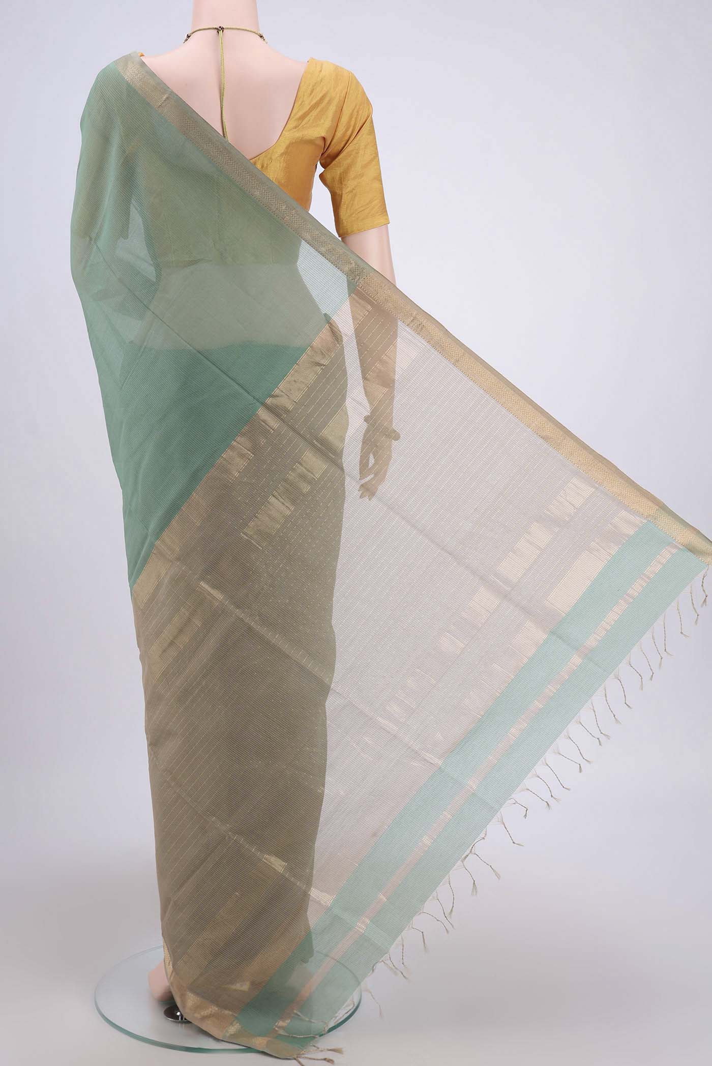 Sage Green Maheshwari Silk Cotton Saree - Image 3
