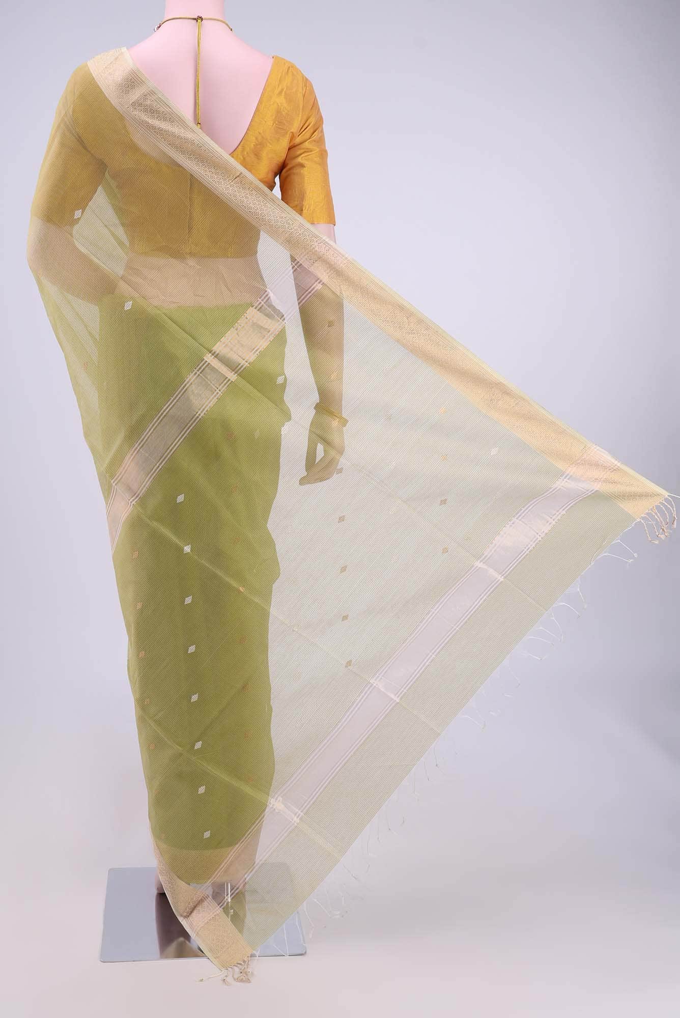 Sage Green Maheshwari Silk Cotton Saree - Image 2