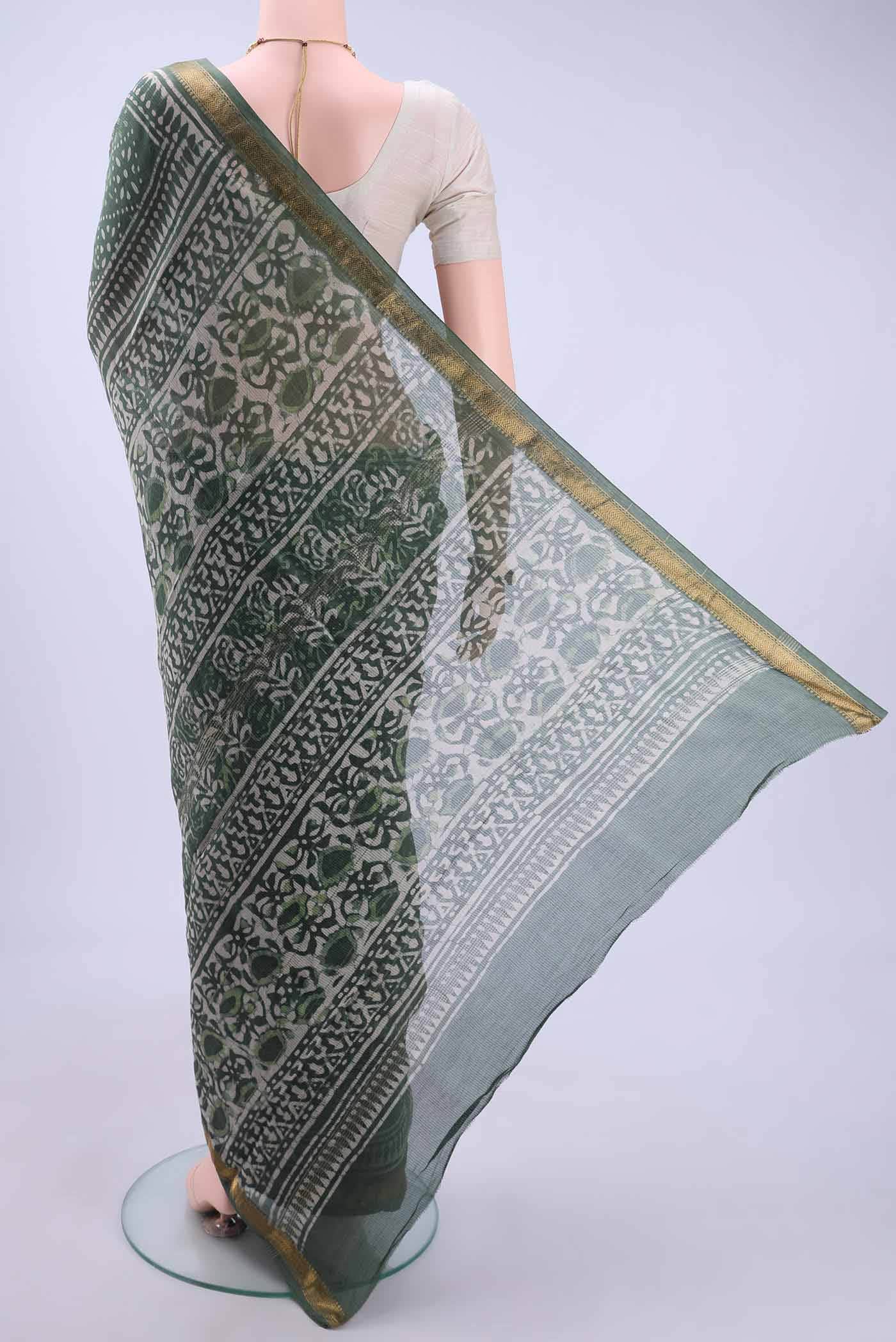 Sage Green Maheshwari Silk Cotton Saree - Image 2