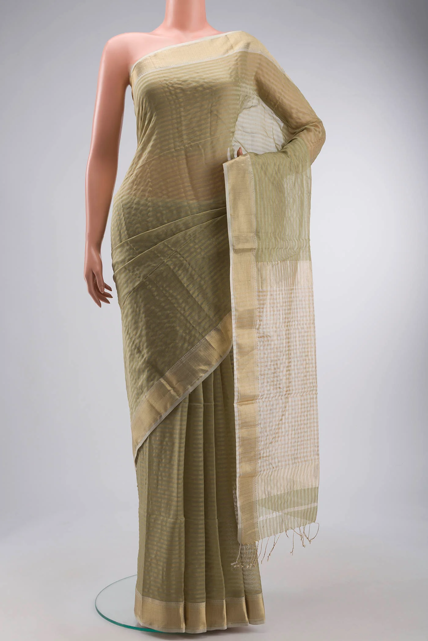 Sage Green Maheshwari Silk Saree