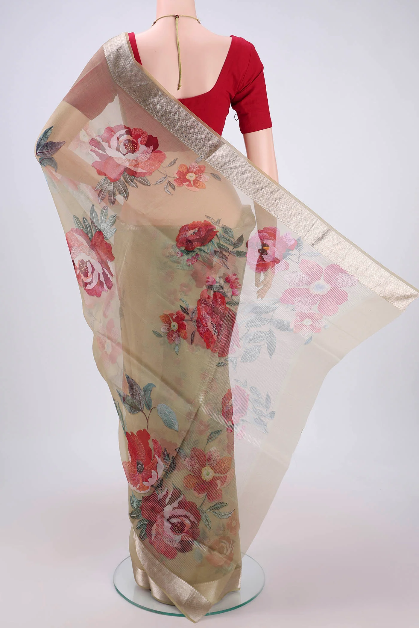 Beige Organza Silk Saree - Image 3