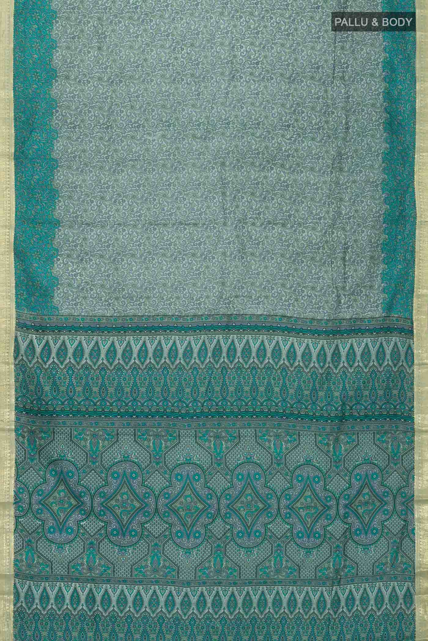 Sage Green Printed Silk Saree - Image 2