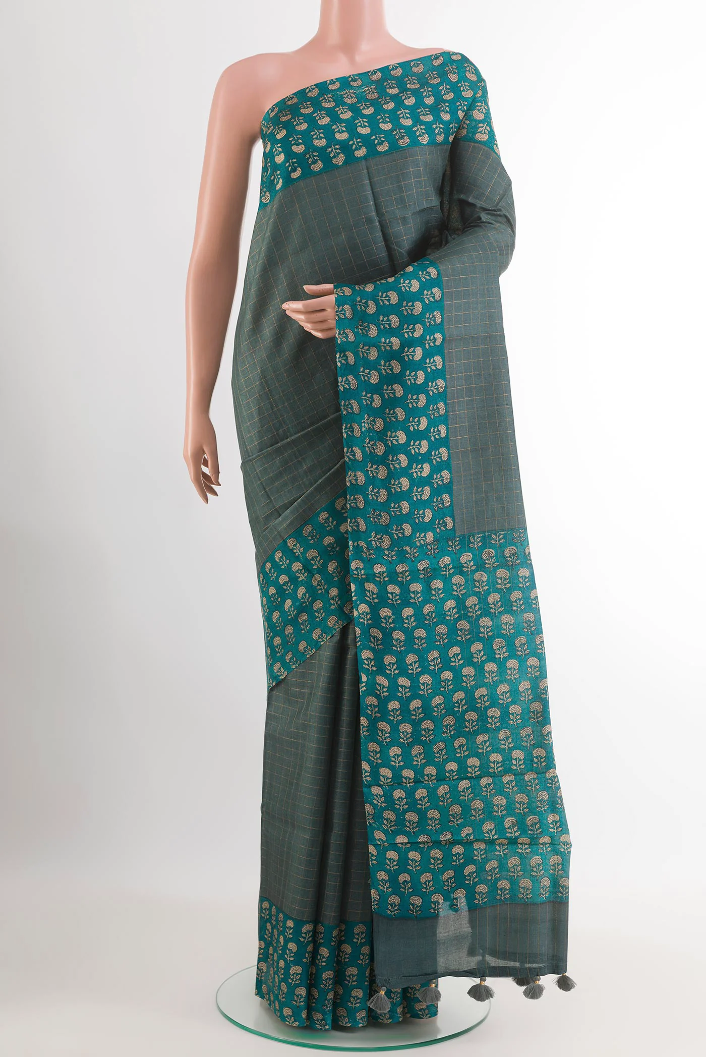 Grey Tussar Silk Saree