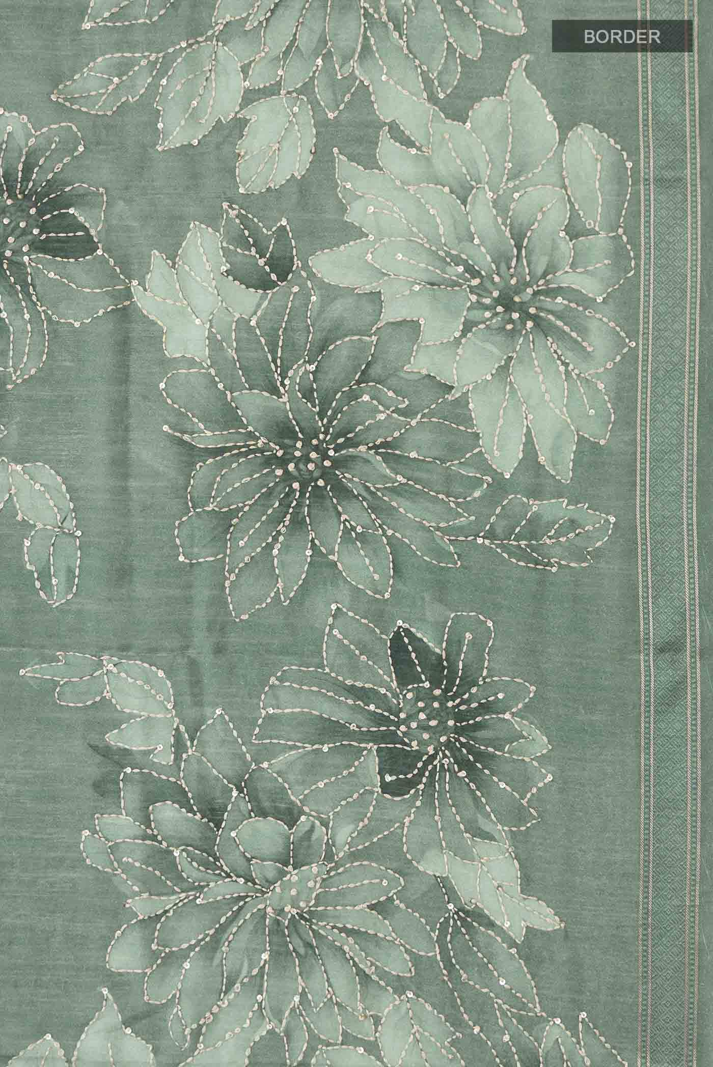 Sage Green Tussar Silk Saree - Image 3