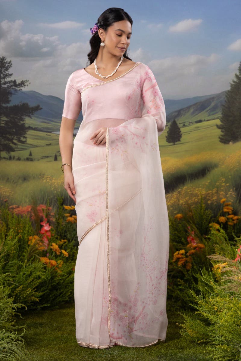 Sakura Shower-Off White Pure Organza Silk Saree - Image 2