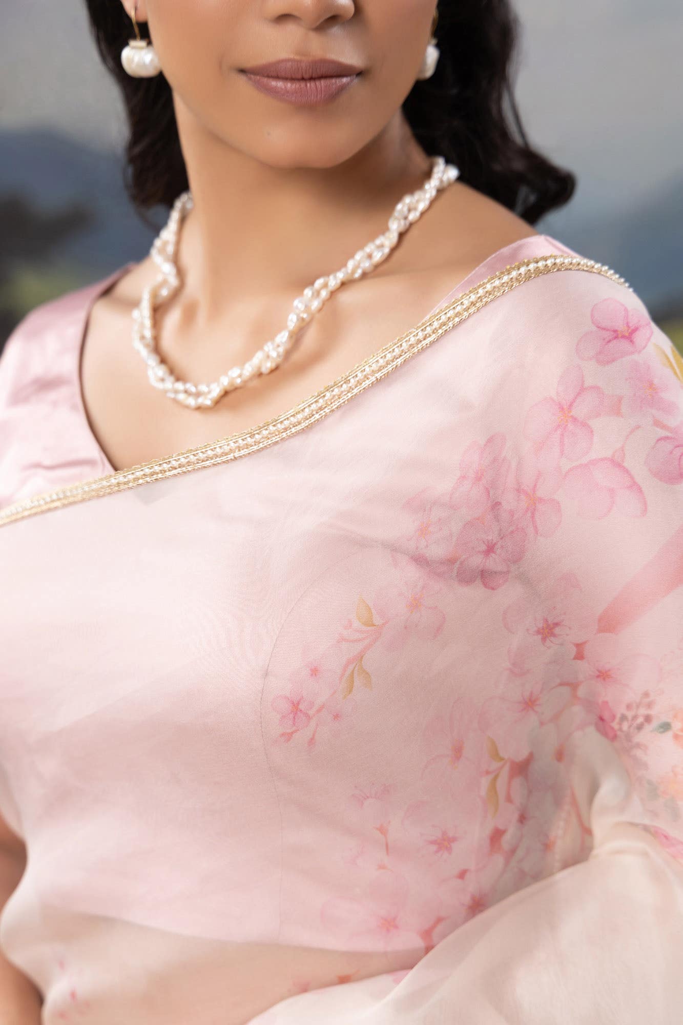 Sakura Shower-Off White Pure Organza Silk Saree - Image 3