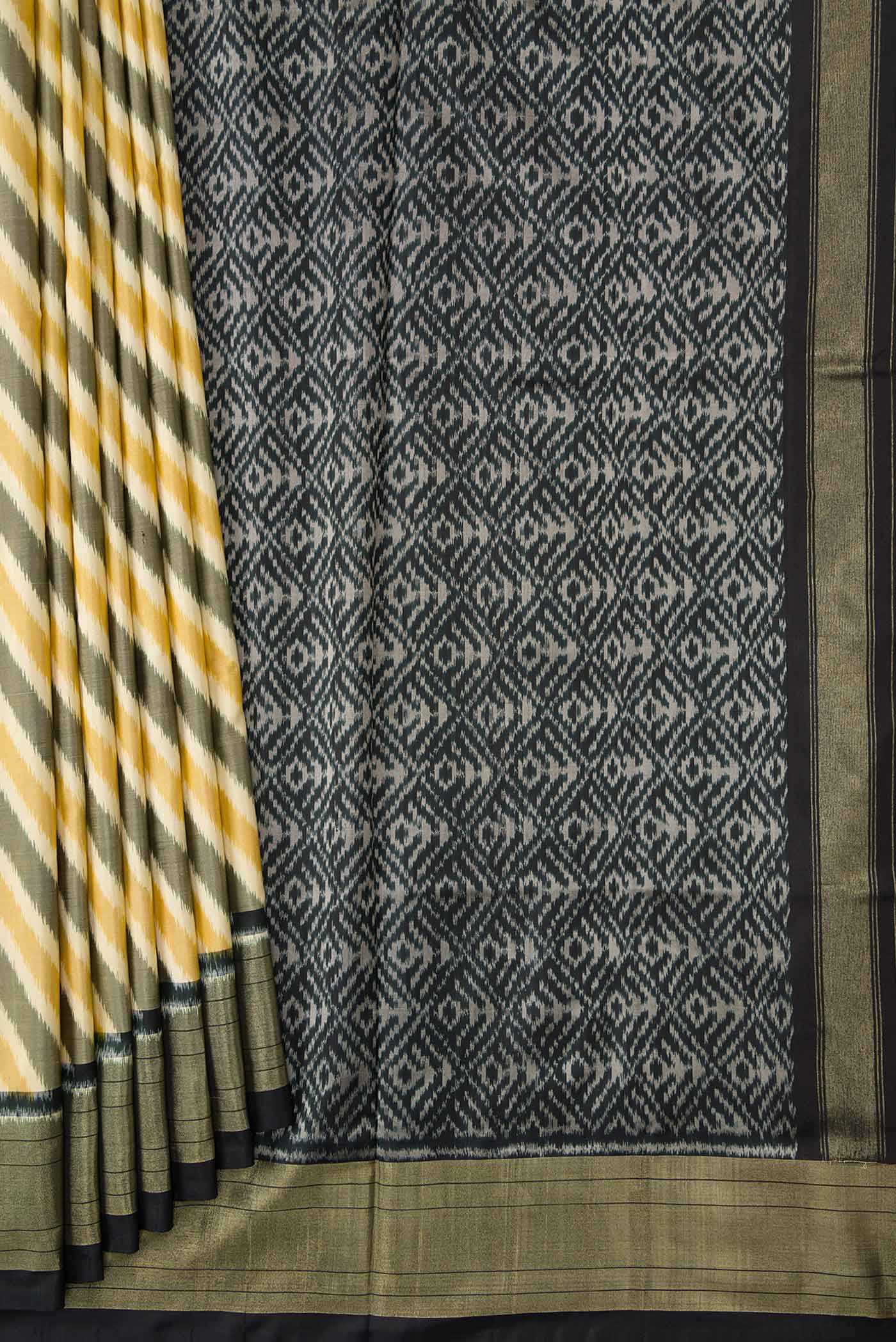 Sandal and Grey Color Double Ikat Saree - Image 4