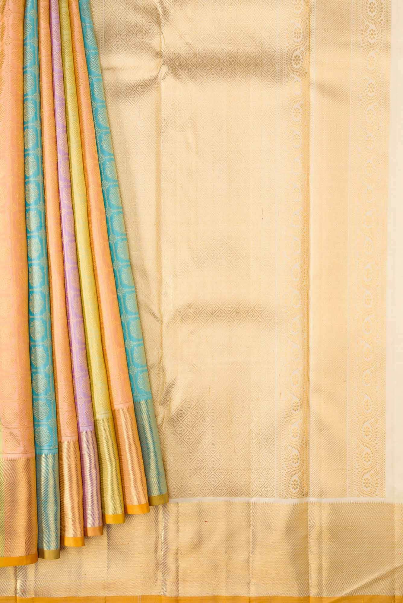 Pure Silk Pure Zari Multi Color Kanjivaram Saree - Image 2