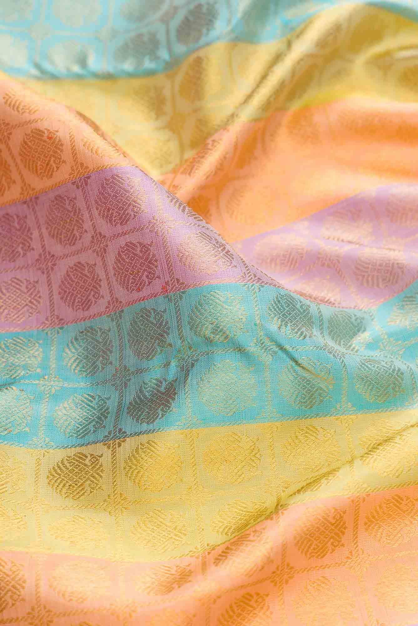 Pure Silk Pure Zari Multi Color Kanjivaram Saree - Image 3
