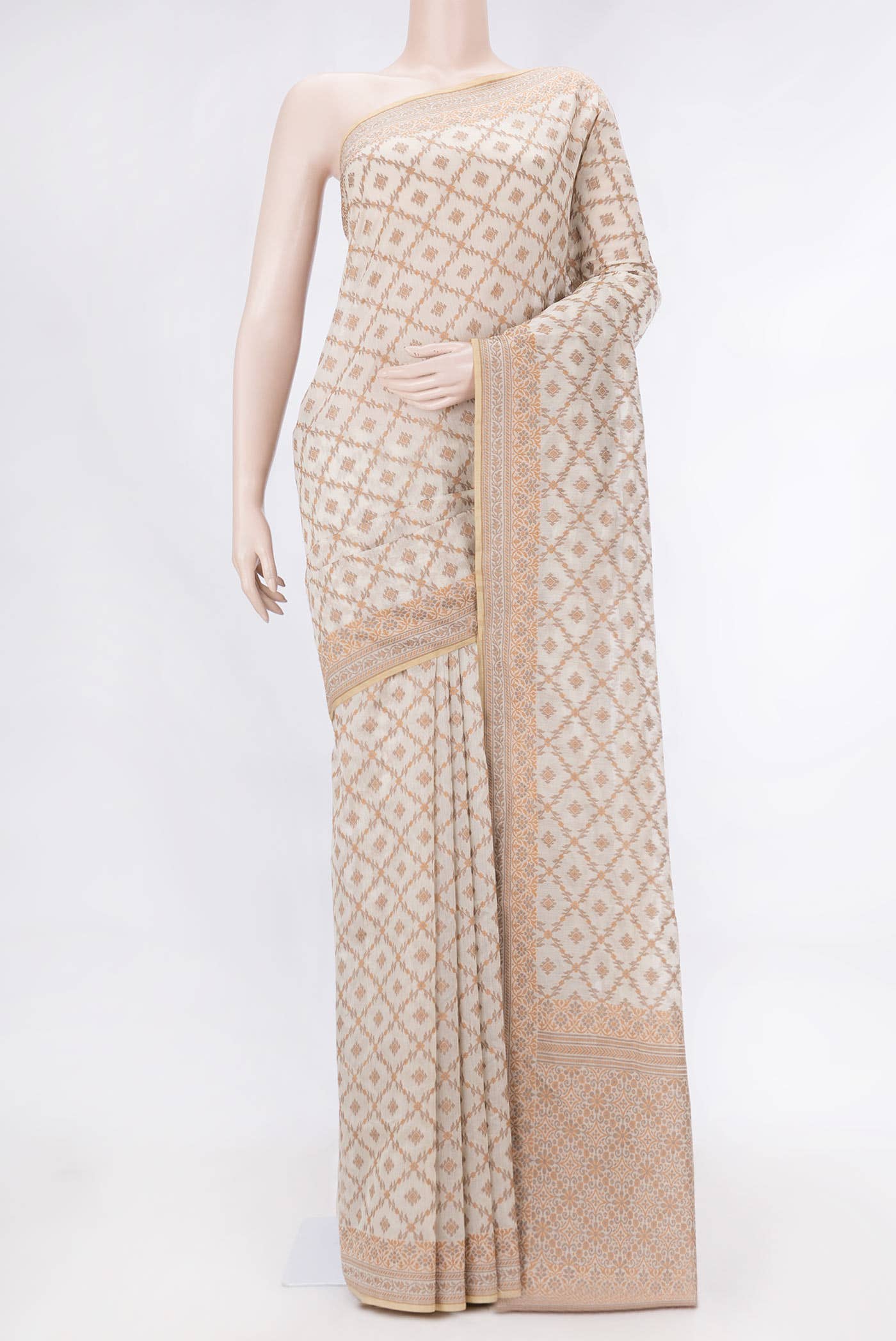 Cream Banarasi Silk Cotton Saree