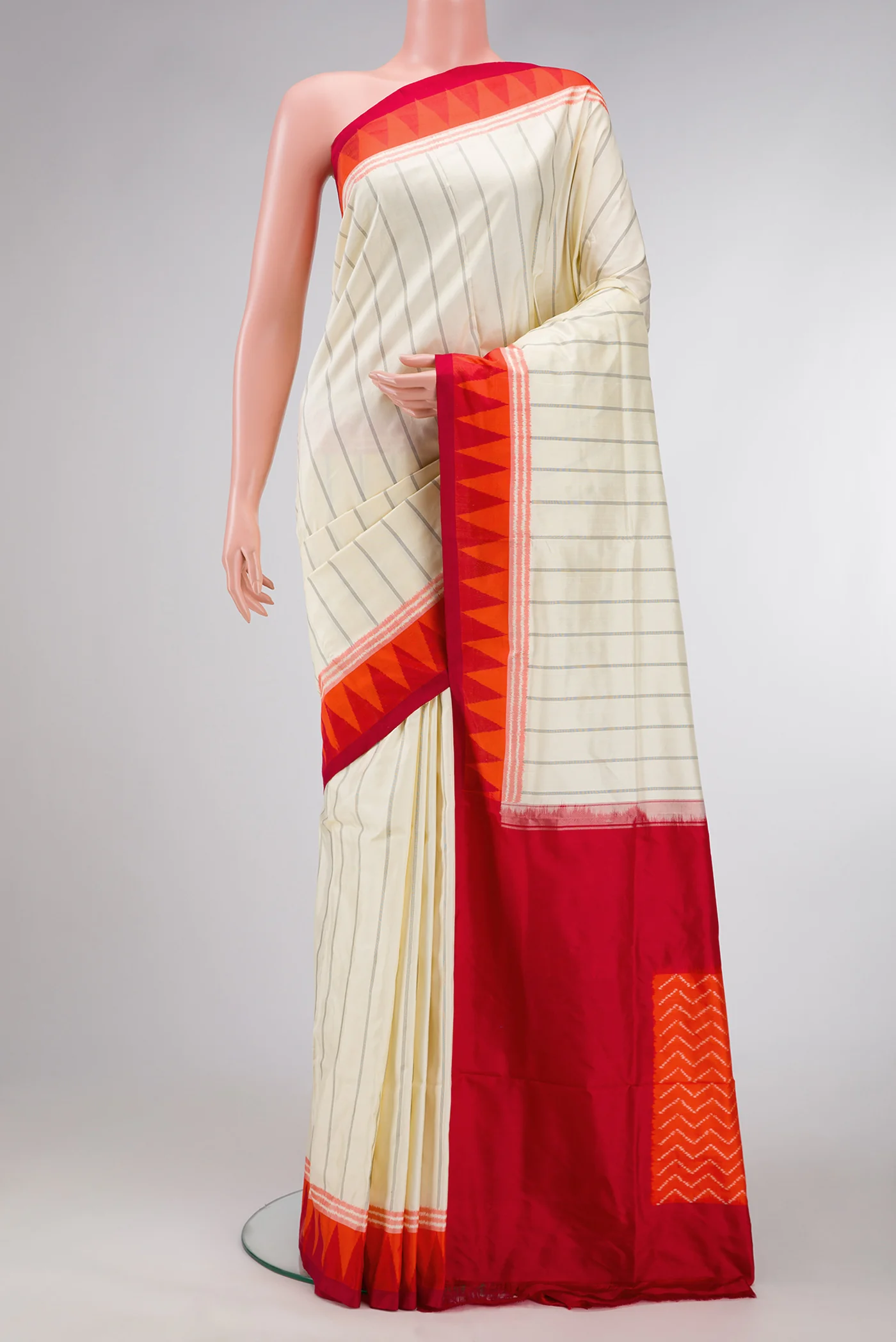 Cream Double Ikat Saree