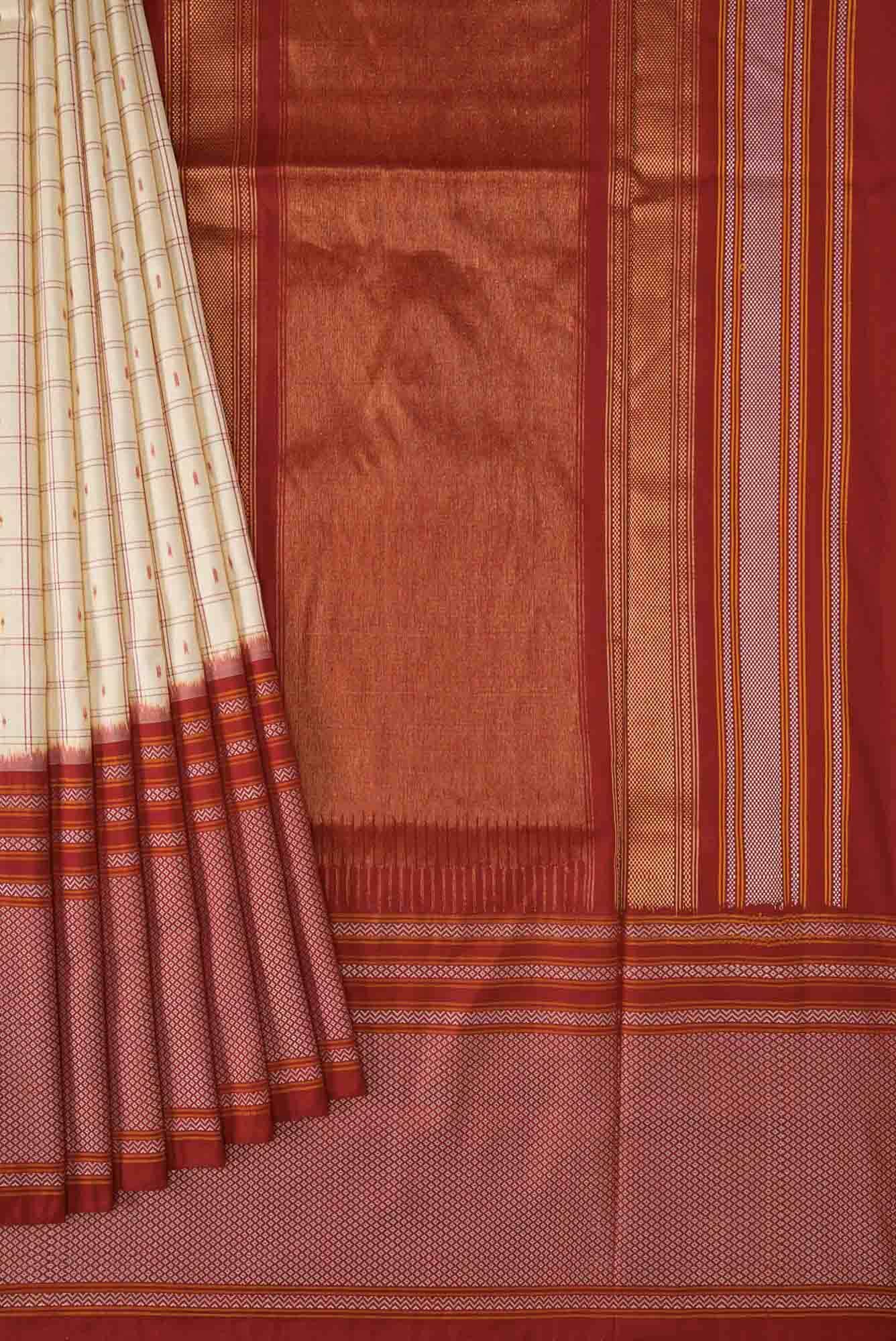 Cream Double Ikat Saree - Image 2