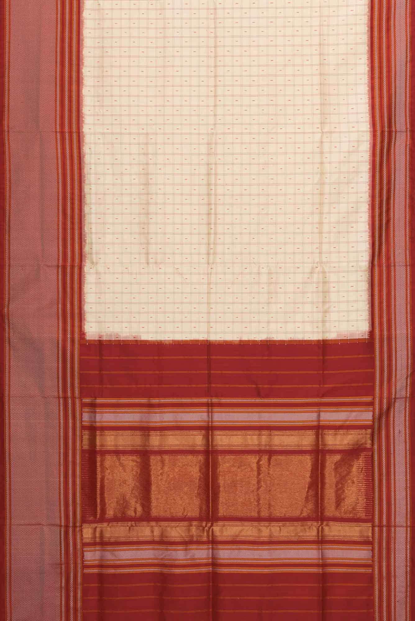 Cream Double Ikat Saree - Image 4