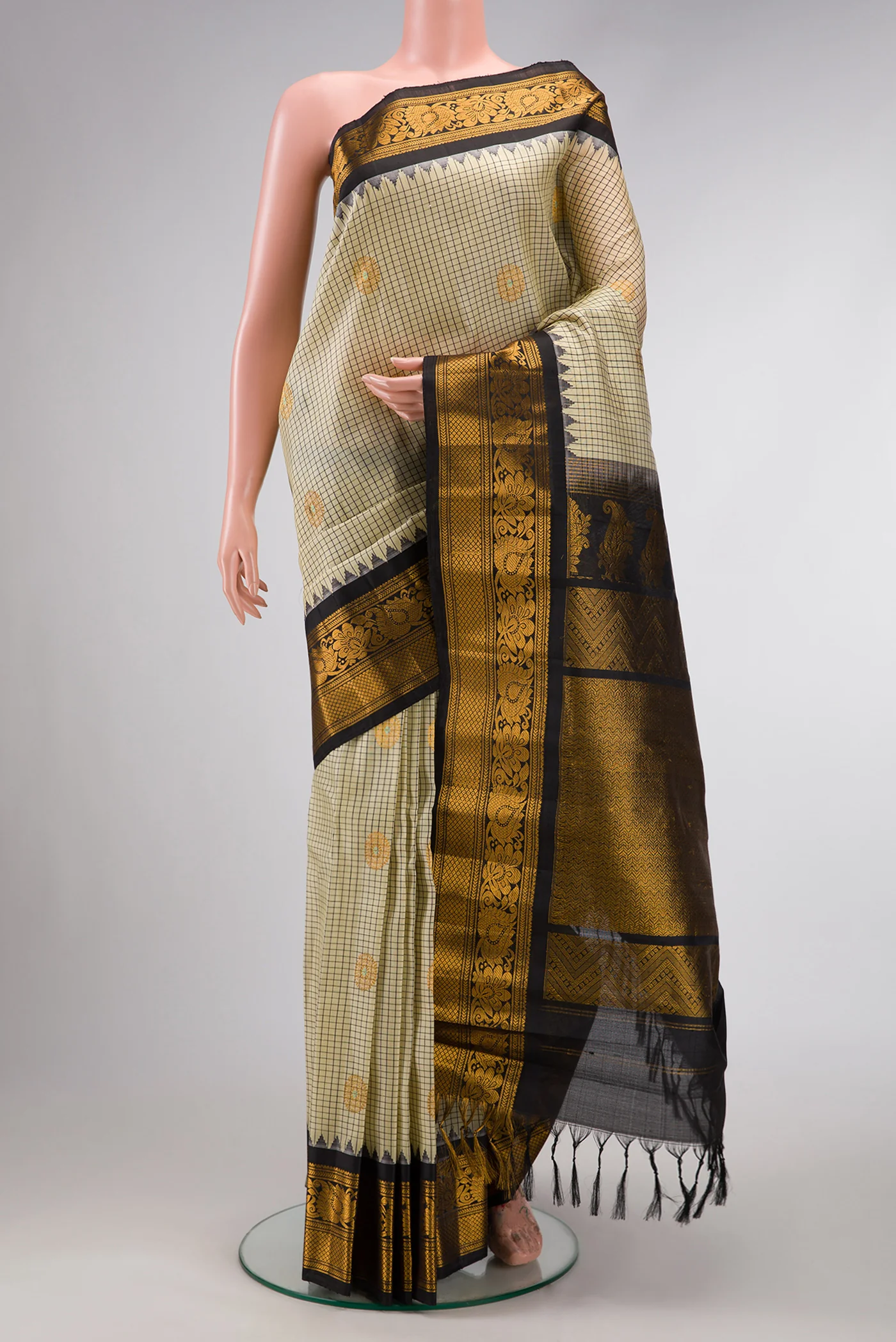Cream Gadwal Silk Saree
