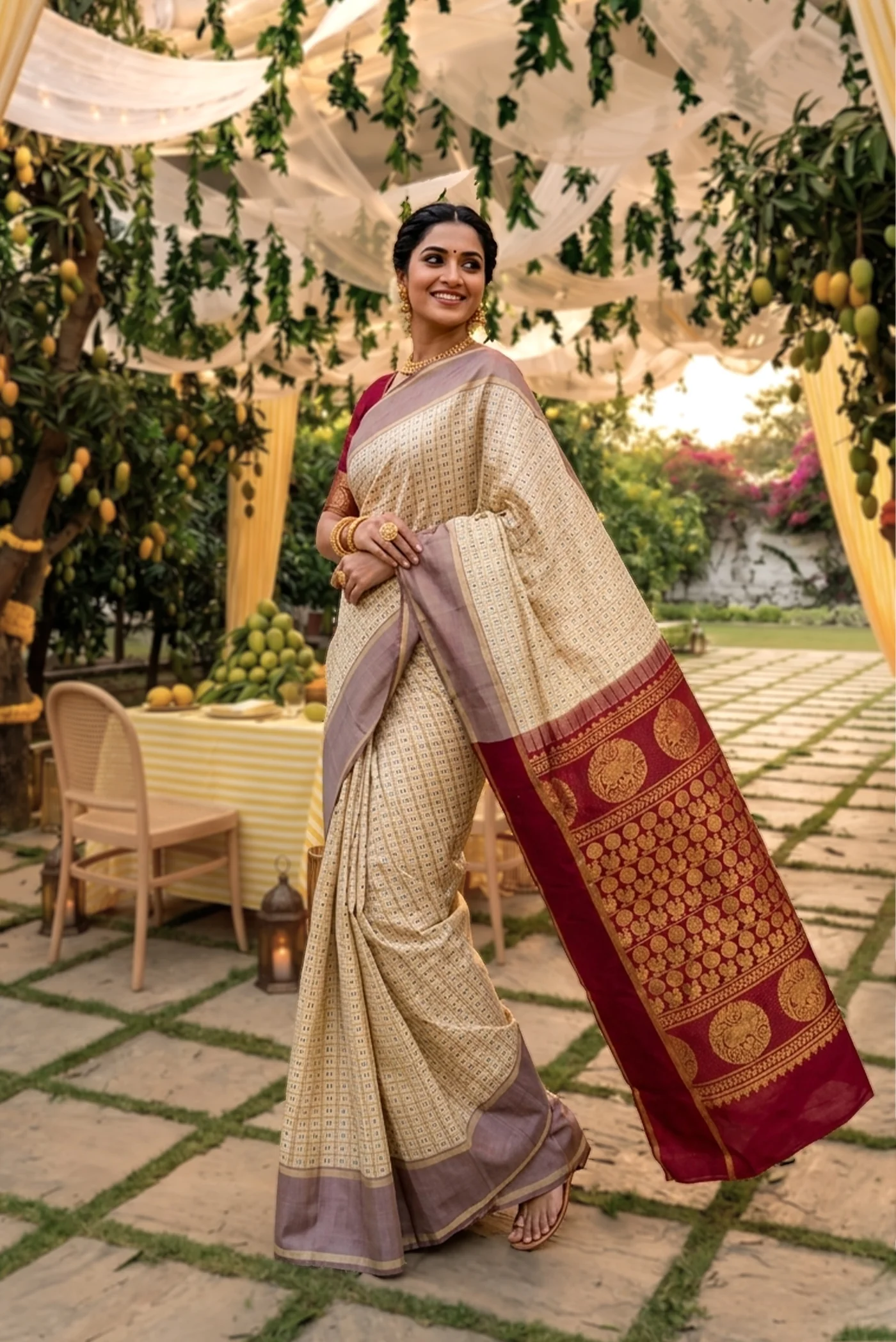 Sandal Kanchipuram Silk Saree