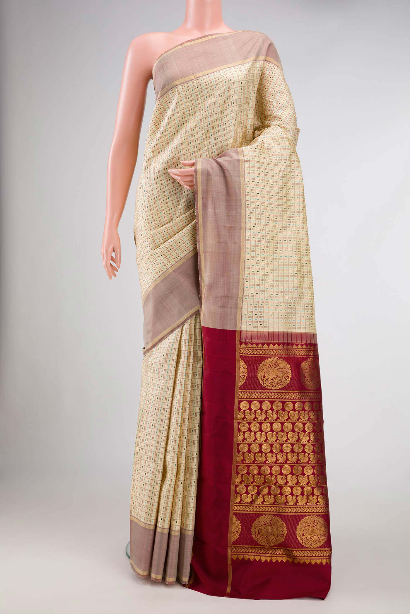 Sandal Kanchipuram Silk Saree - Image 2