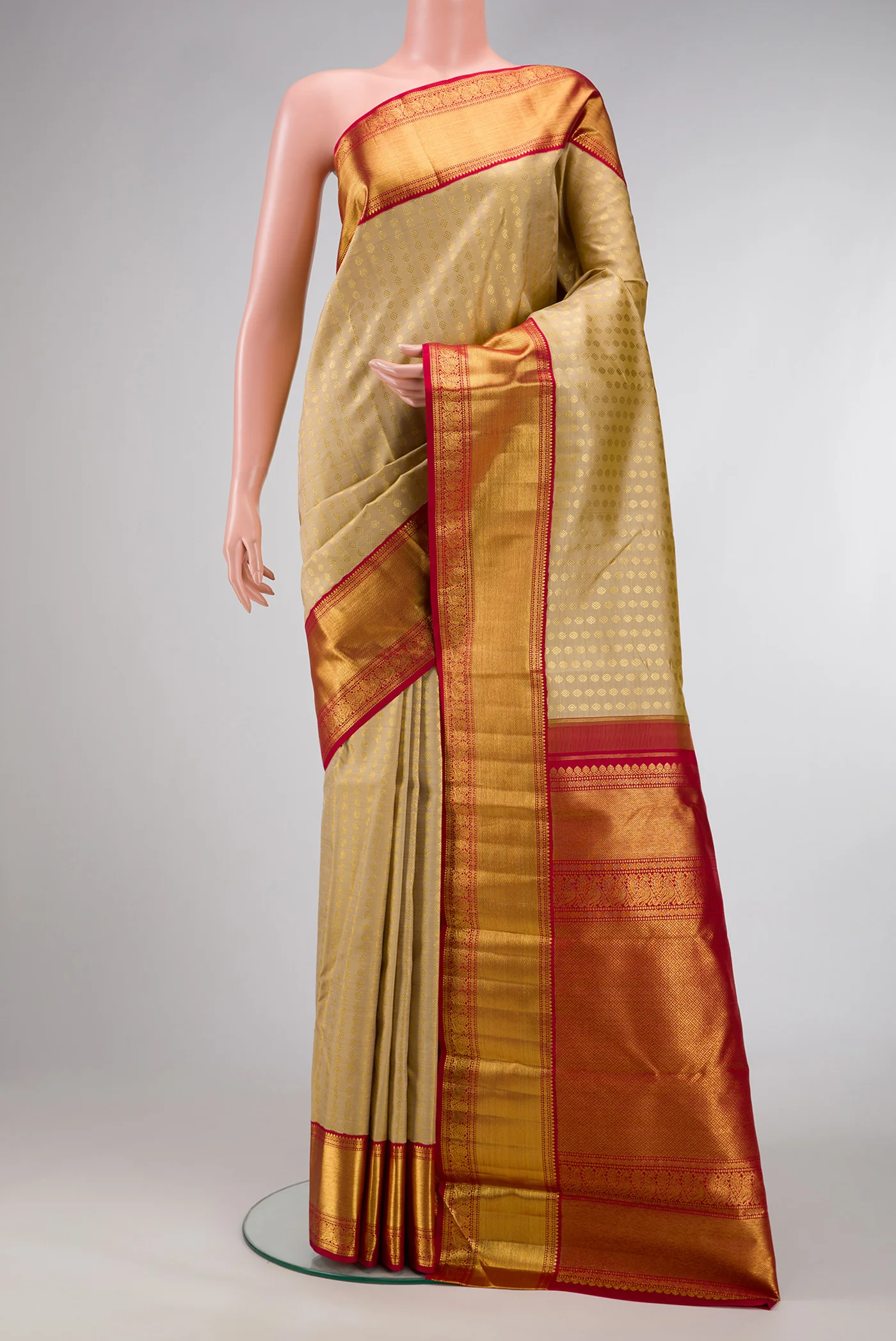 Beige Kanchipuram Silk Saree