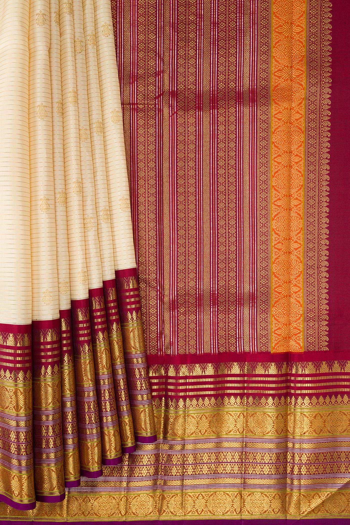 Cream Kanchipuram Silk Saree - Image 4