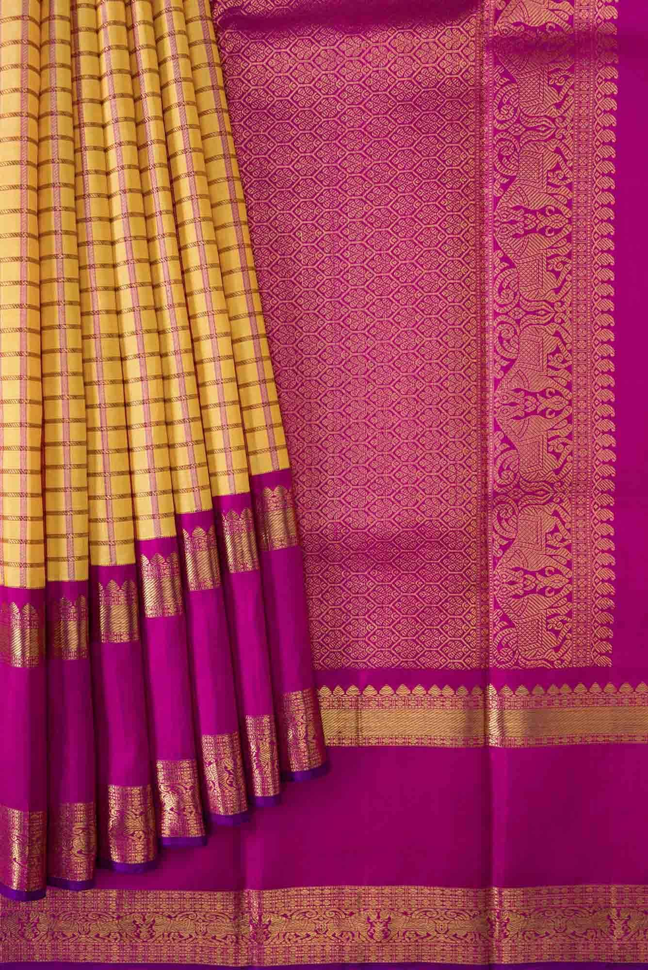 Pure Silk Pure Zari Sandal Dual Tone Kanchipuram Saree - Image 2