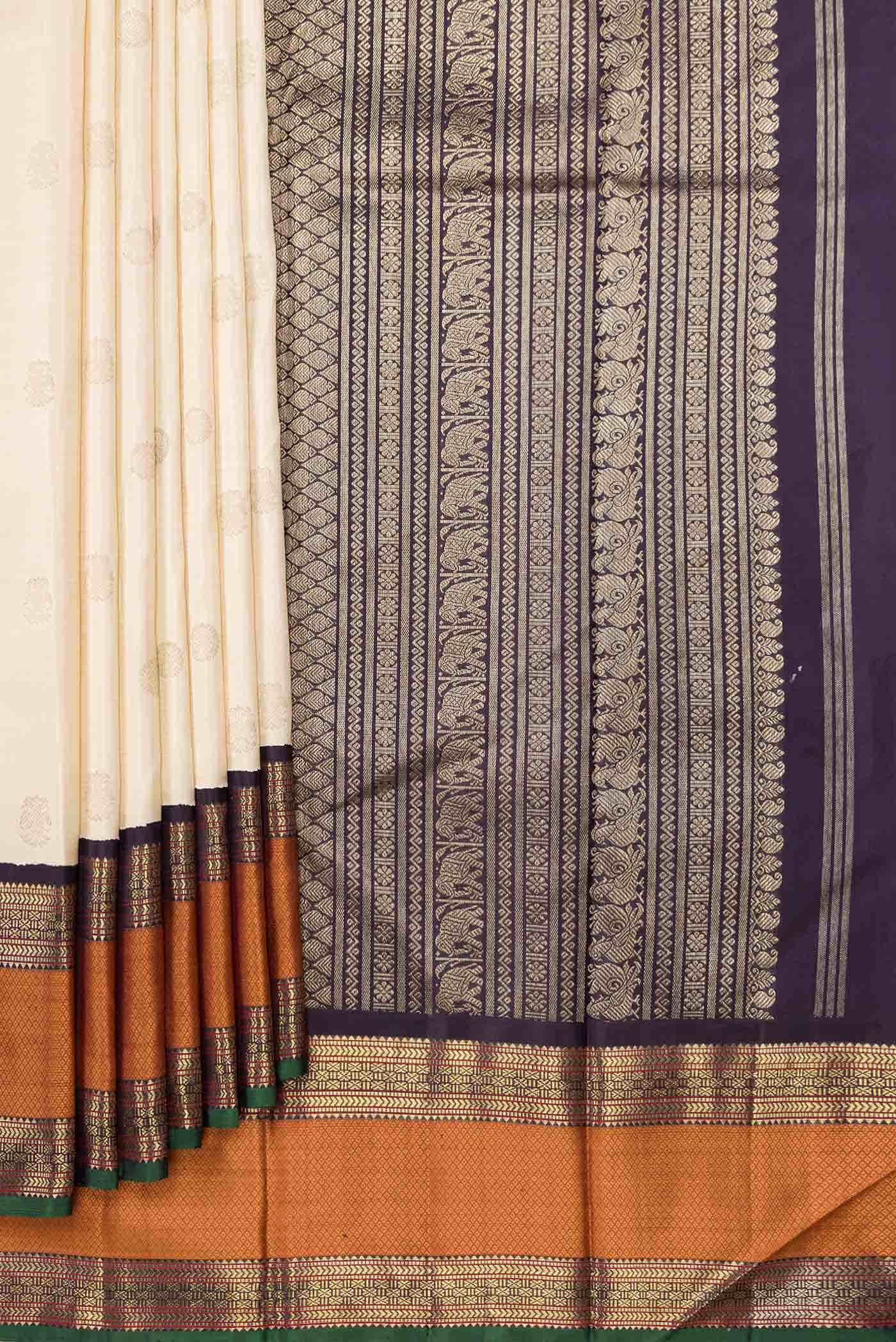Pure Silk Pure Zari Cream Kanchipuram Saree - Image 2