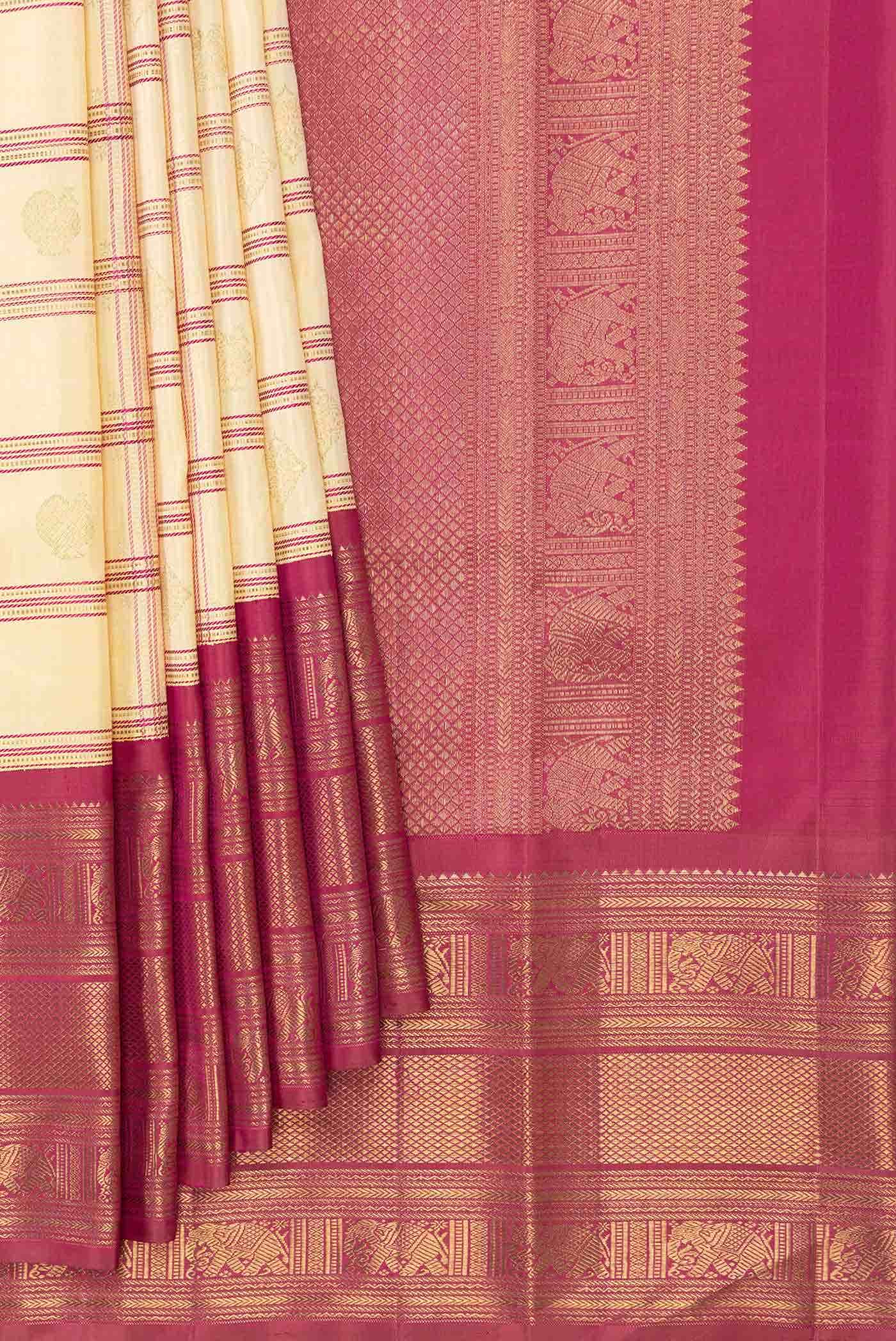 Pure Silk Pure Zari Sandal Dual Tone Kanchipuram Saree - Image 2