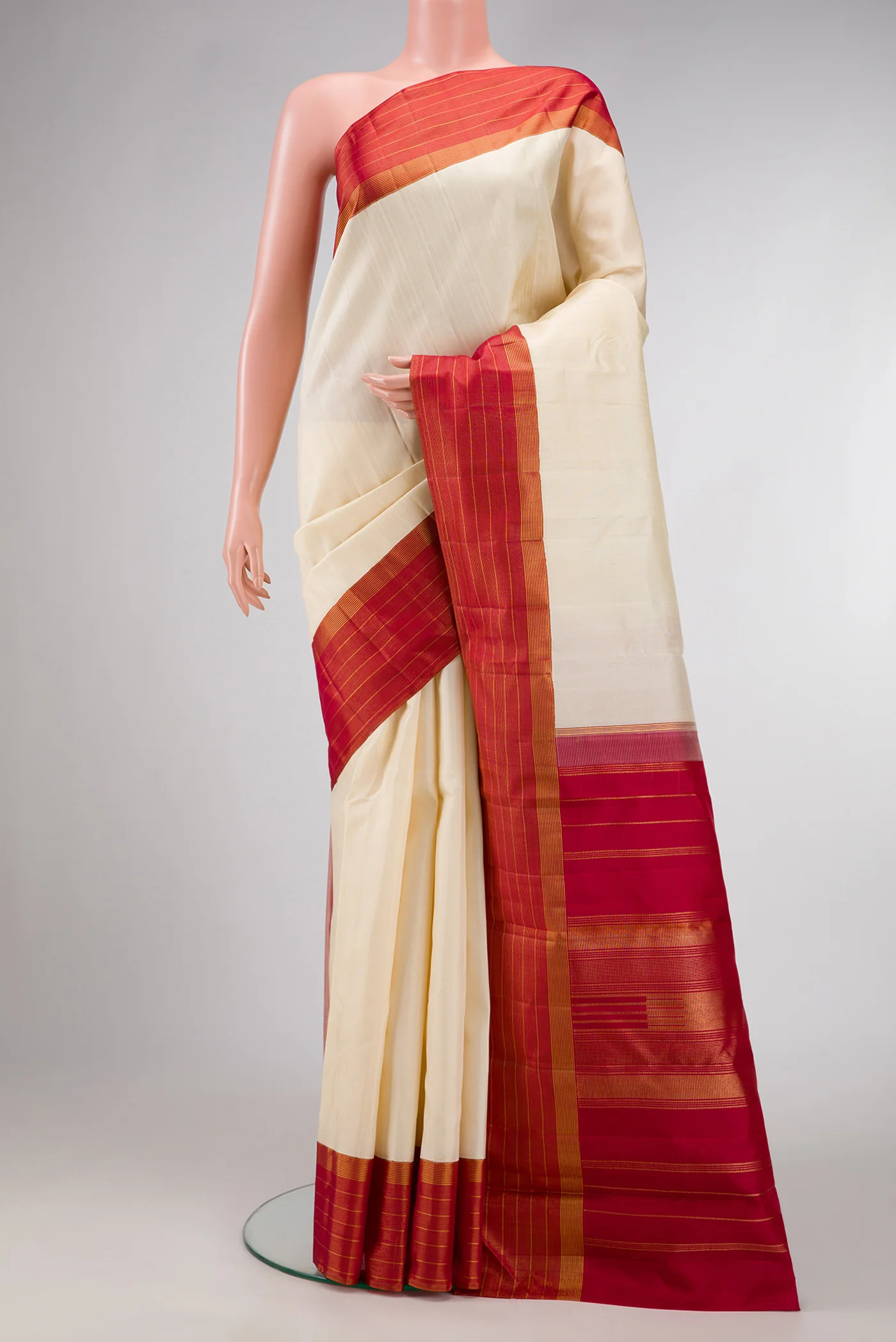 Cream Kanjivaram Silk Saree