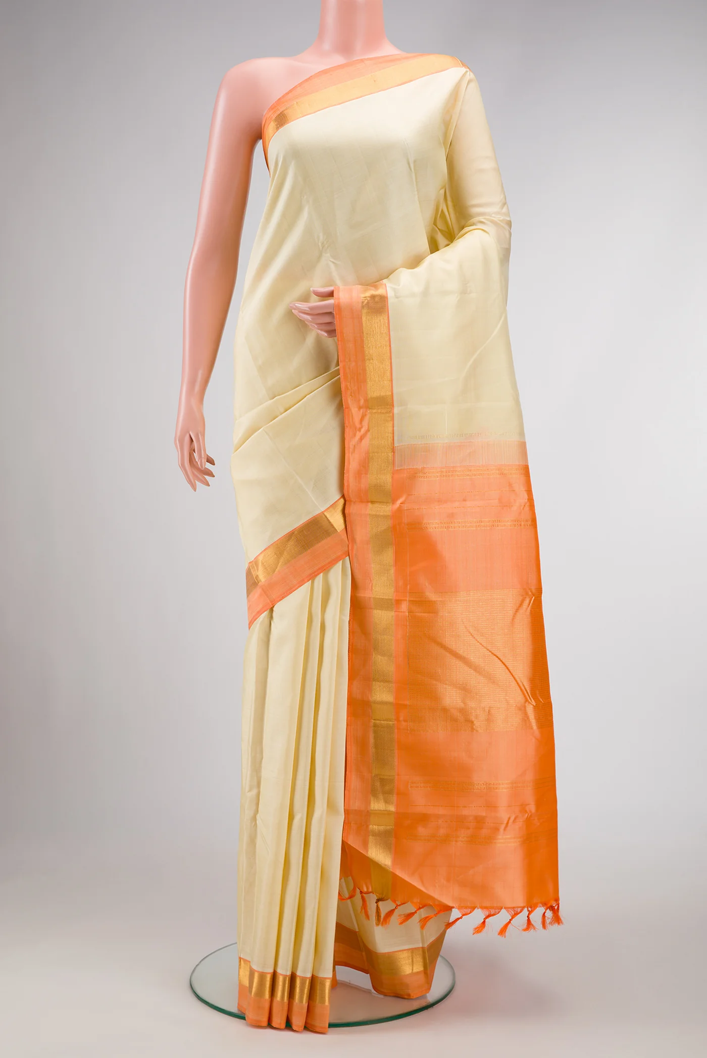 Cream Kanjivaram Silk Saree