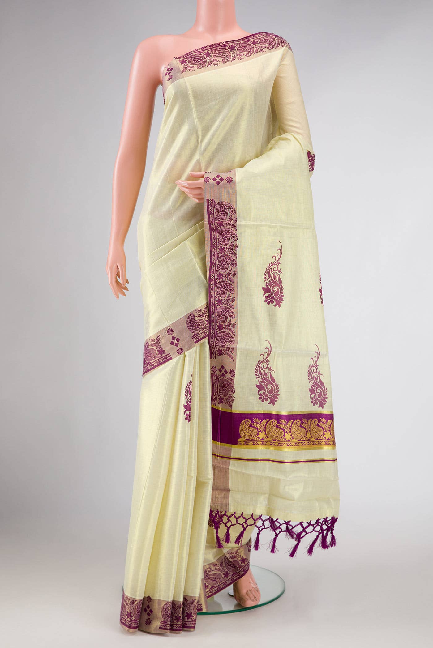 Sandal Dual Tone Kerala Cotton Saree
