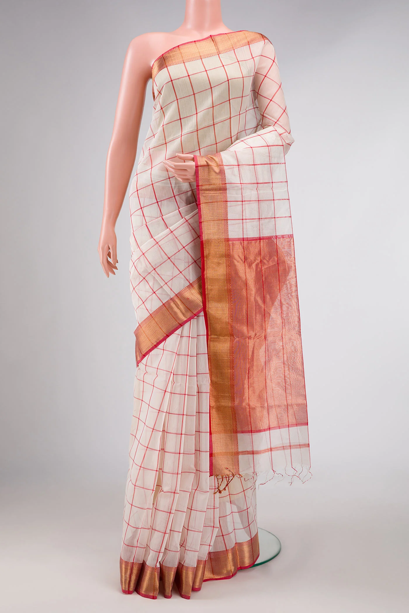 Sandal Dual Tone Maheshwari Silk Saree
