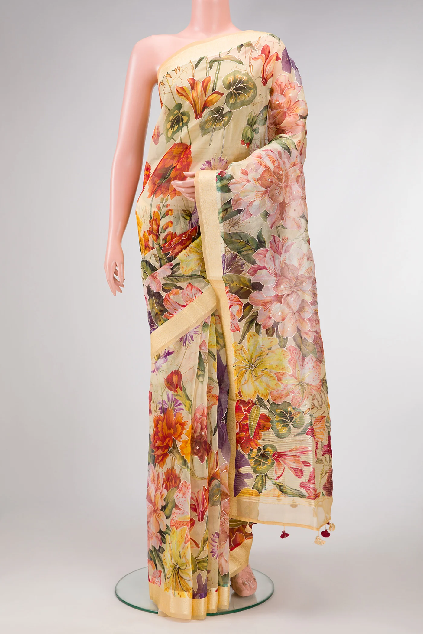 Sandal Organza Silk Saree