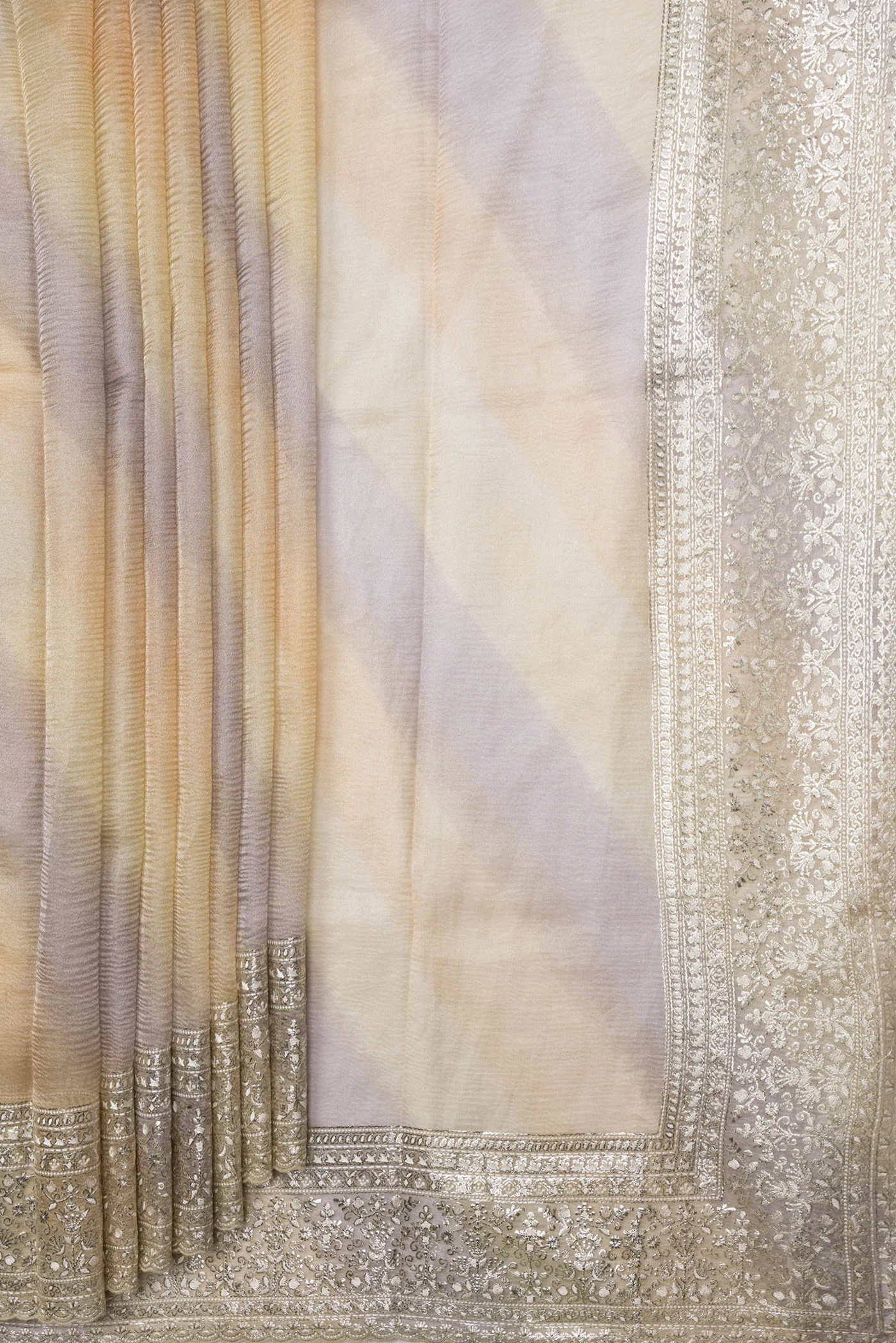 Sandal and Lilac Color Organza Silk Saree - Image 4
