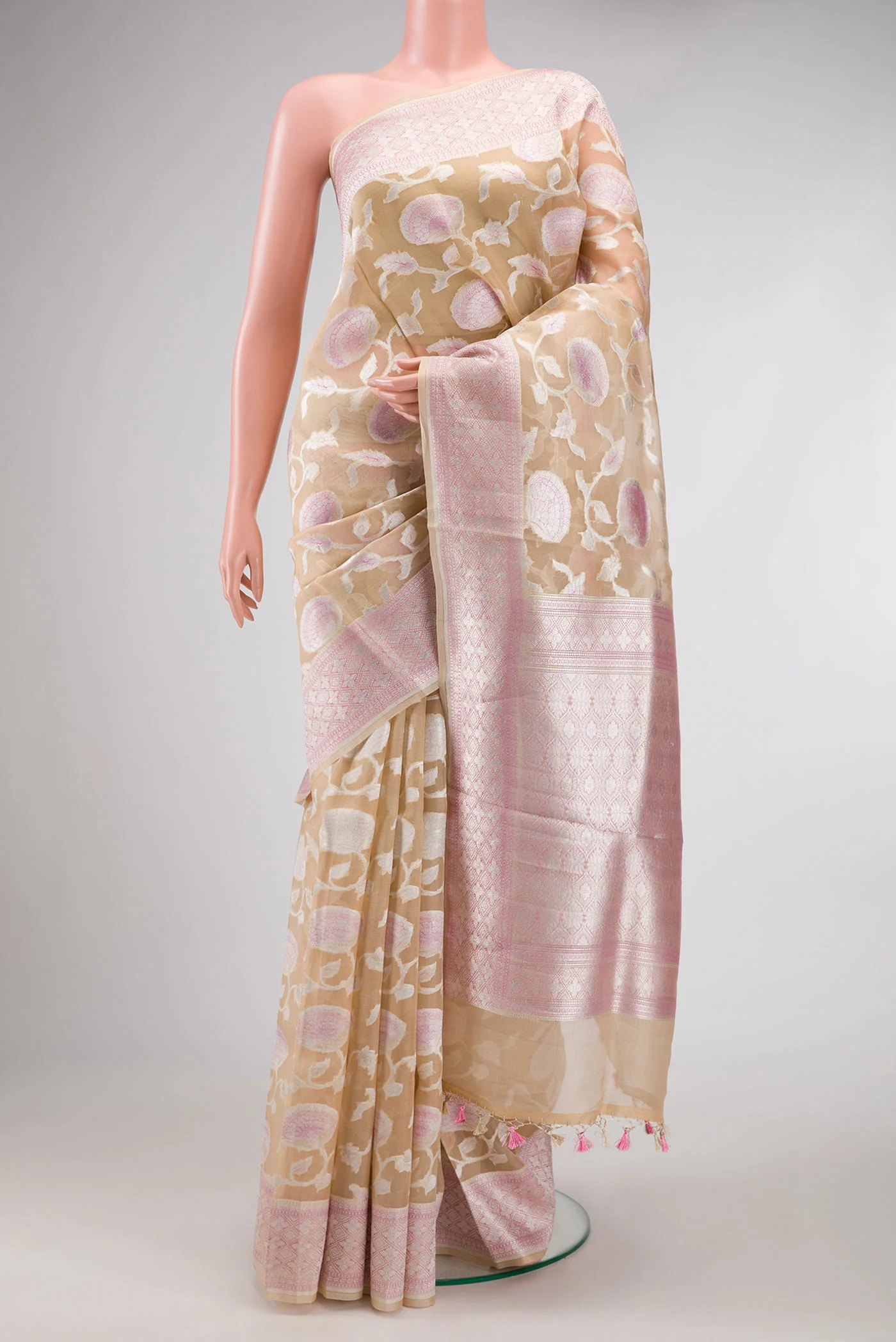 Sandal Banarasi Kora Silk Saree