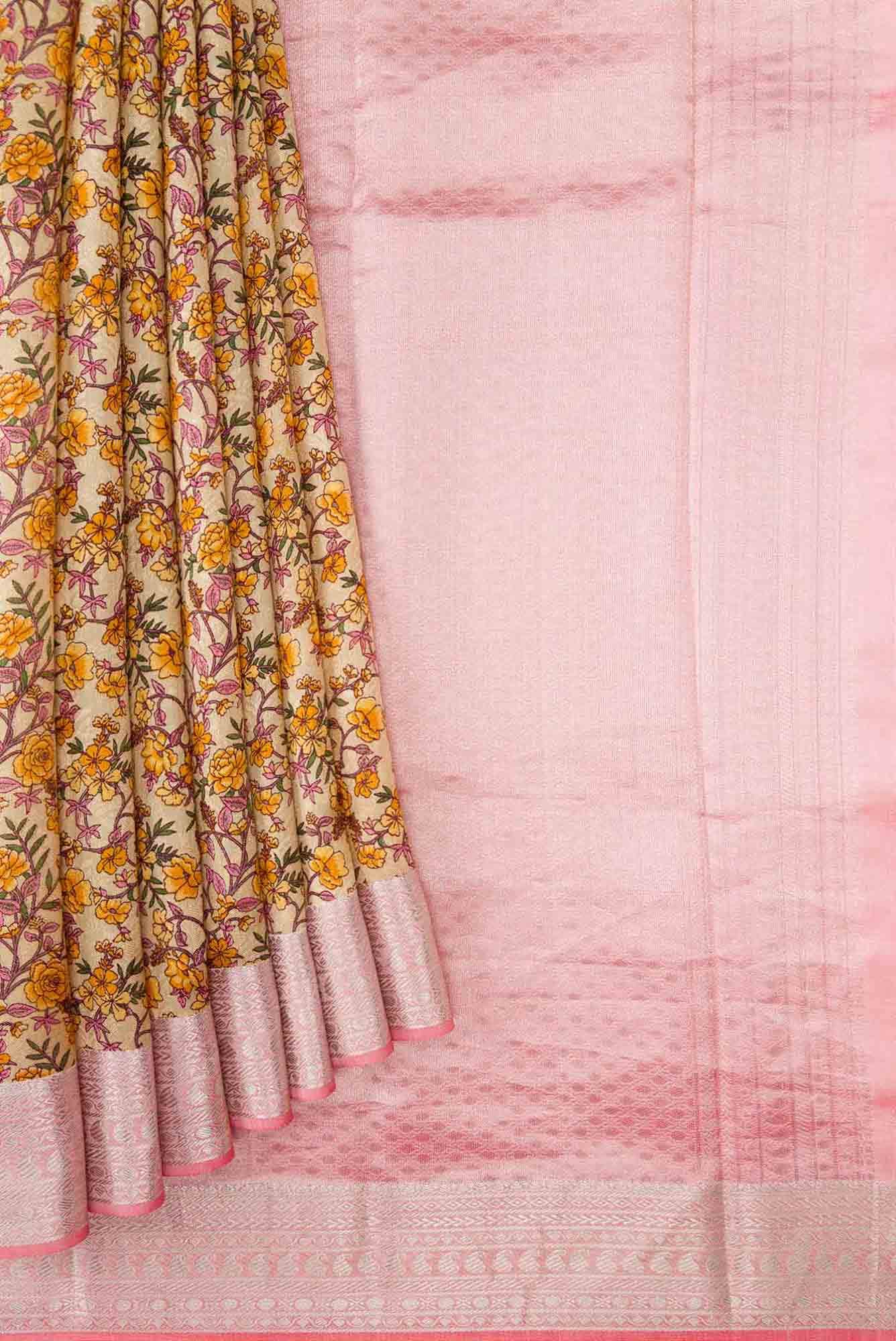 Sandal Dual Tone Printed Silk Saree - Image 2