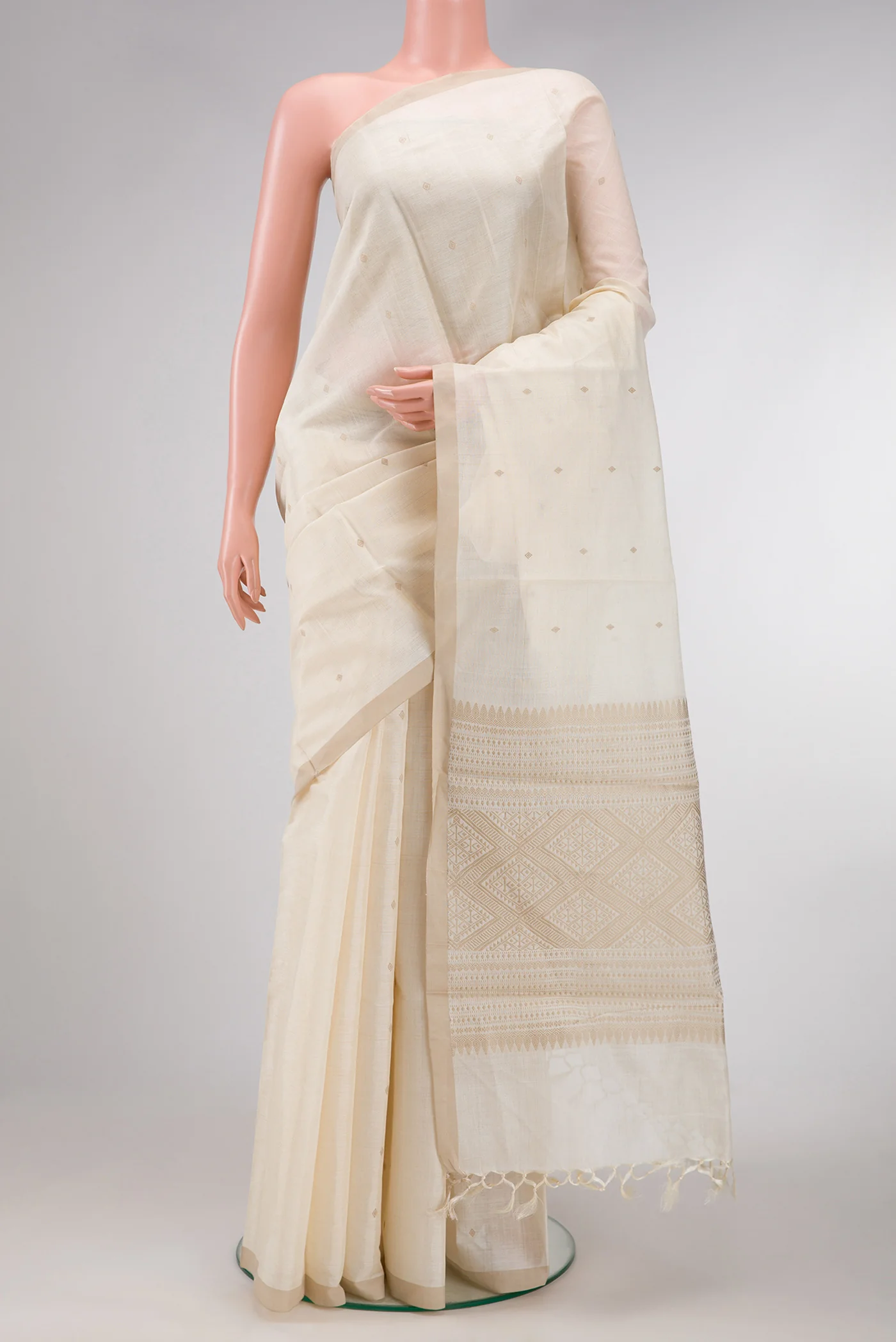 Cream Tussar Silk Saree